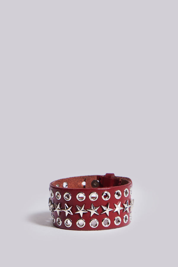 Red Leather Studded Bracelet