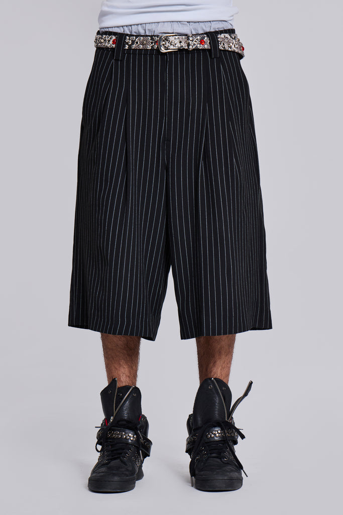 Black Pinstripe Goliath Shorts