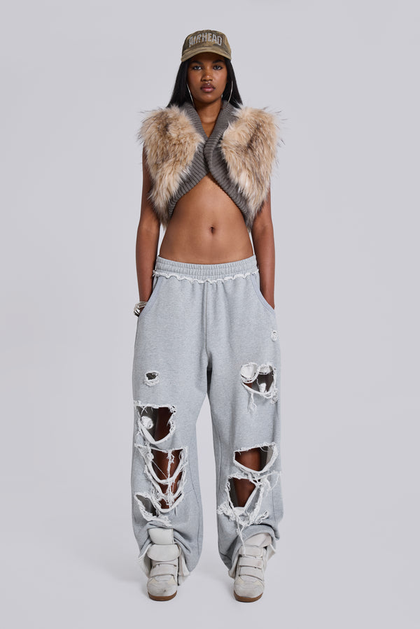 Distressed Grey Marl Loopback Monster Joggers