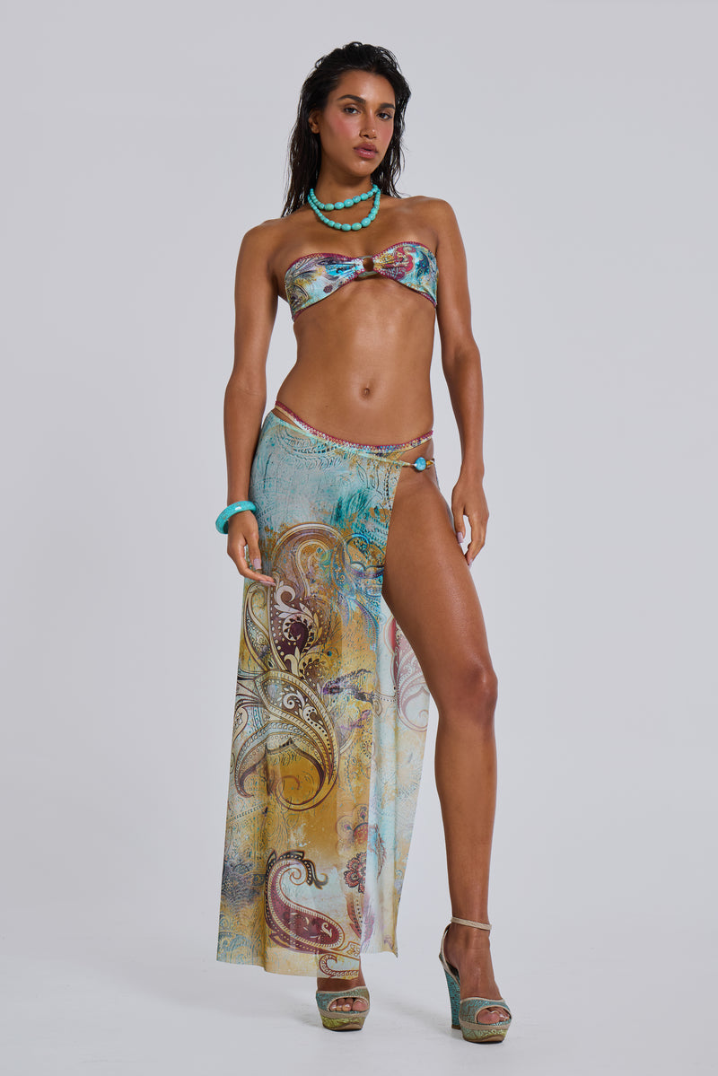 Daria Mesh Maxi Sarong Skirt With Beaded Trim