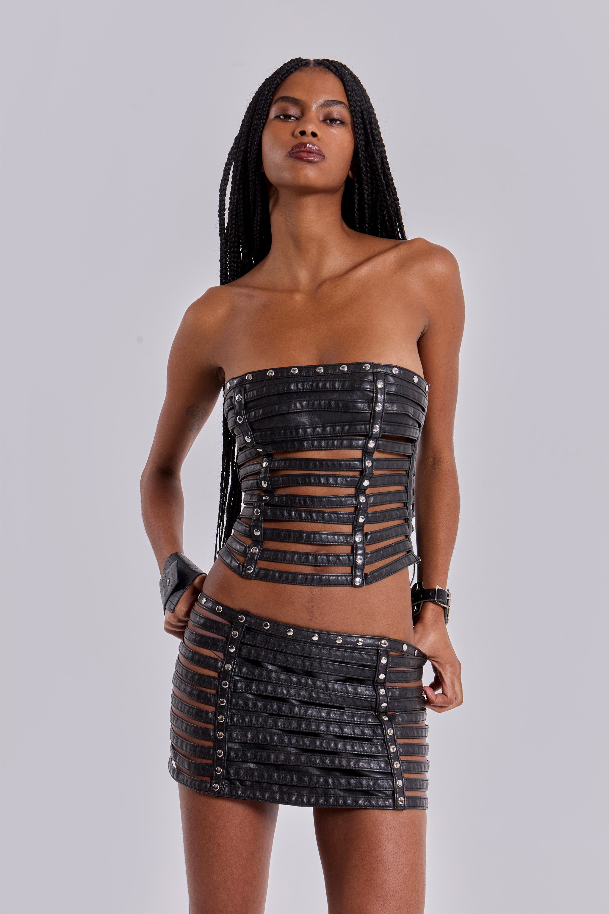 Nyxen Slashed Faux Leather Corset Top | Jaded London | Clothing