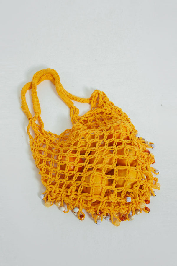 Canary Knit Bag with Beaded Trim