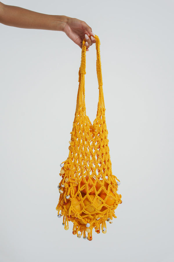 Canary Knit Bag with Beaded Trim