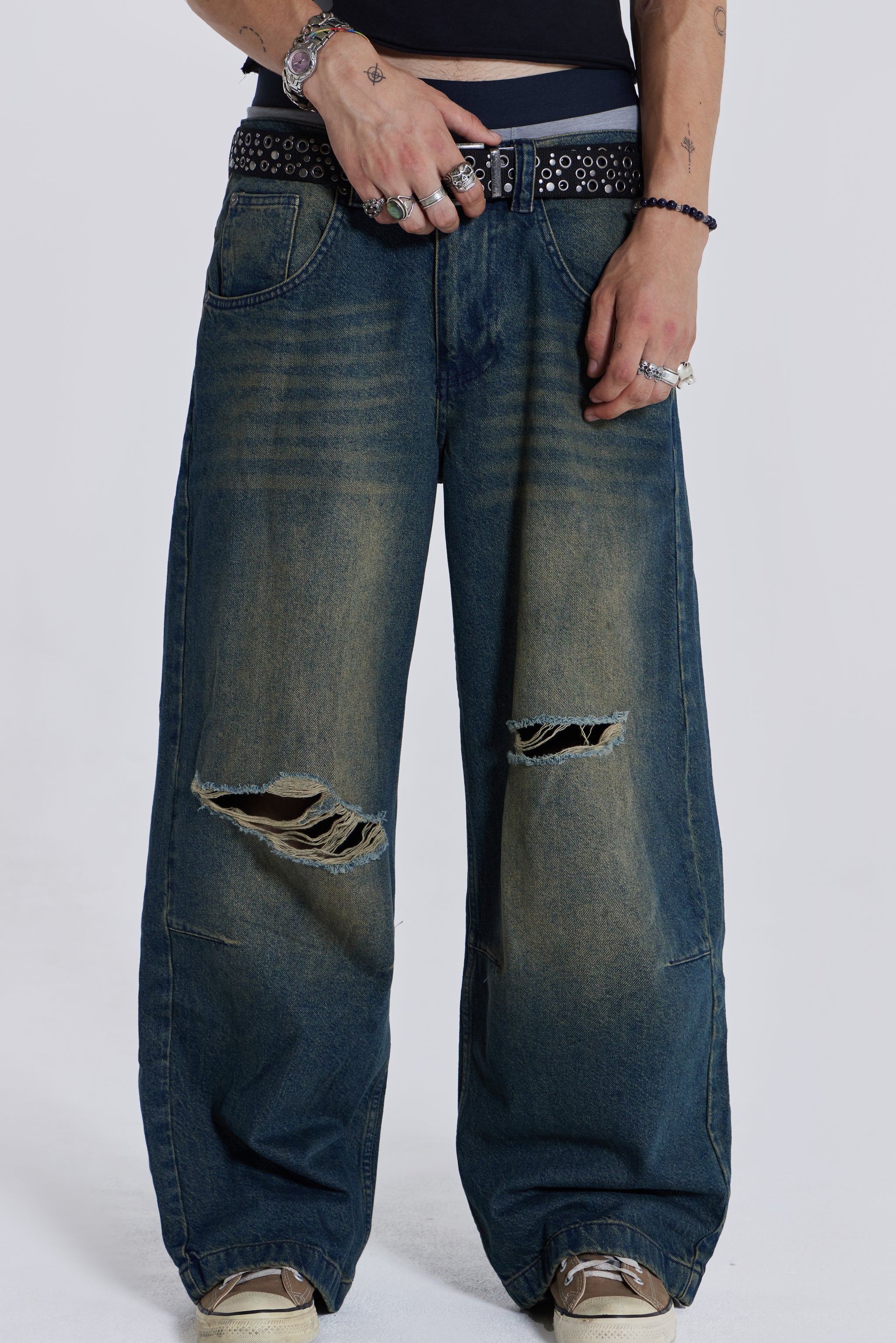 jaded london colossus jeans ワイドデニムDamagedDenimC