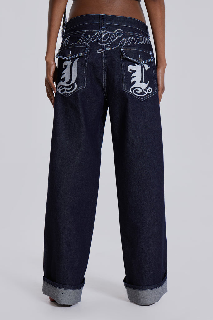Sonic Embroidered Baggy Jeans In Indigo