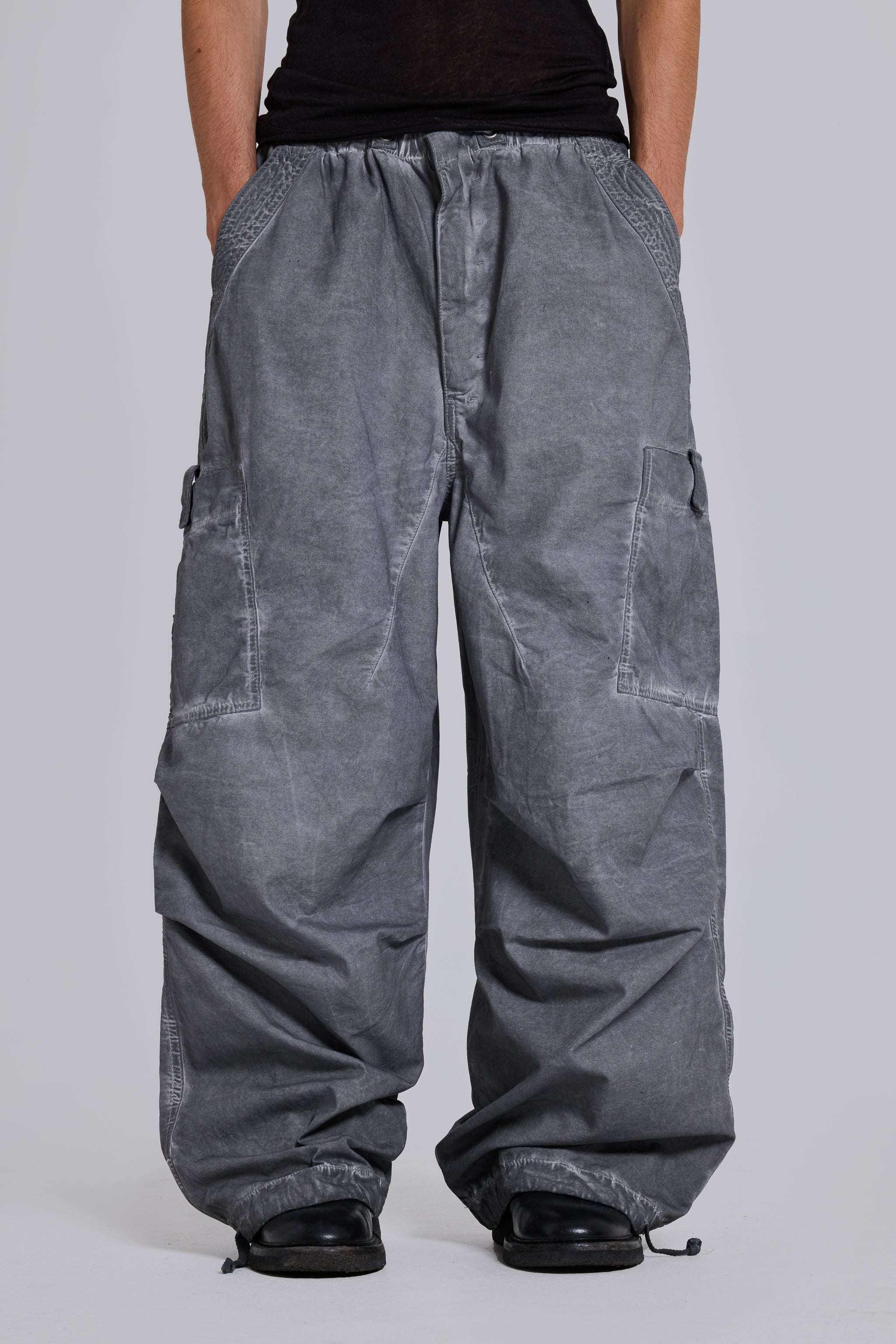 Shop Black Oil Wash Parachute Pants | Jaded London | Clothing