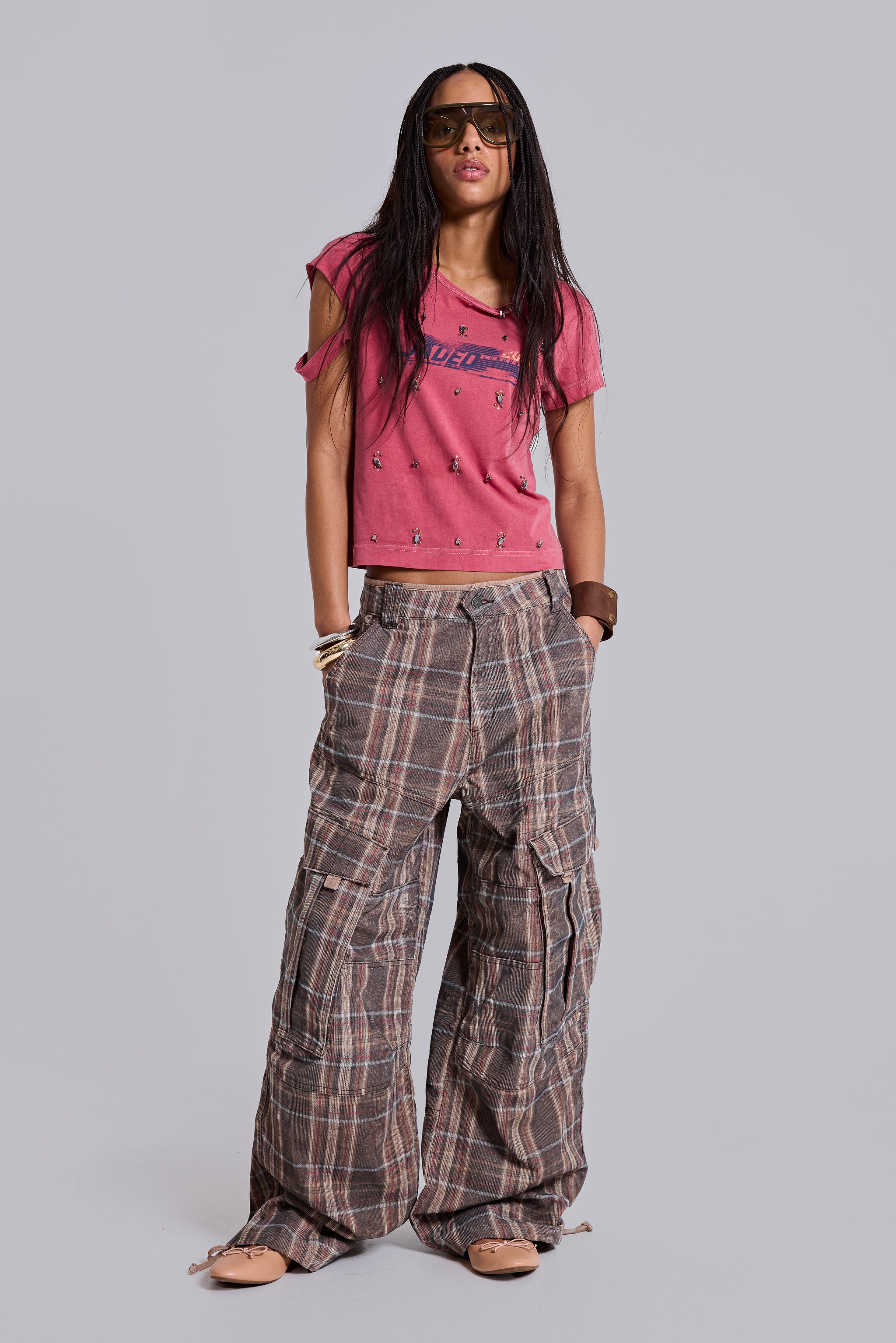 Brown Check Cadet Cargos | Jaded London