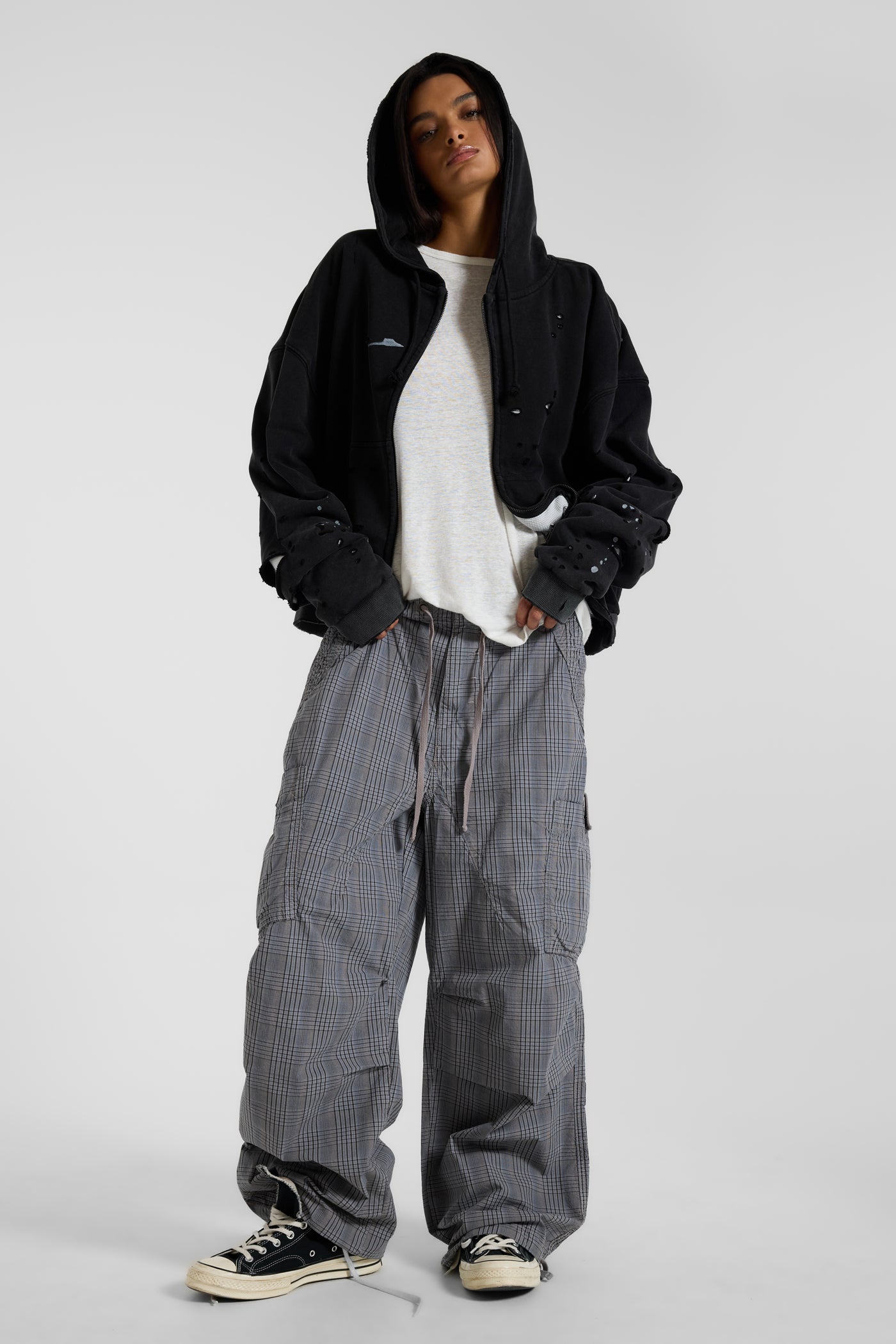 Parachute Pants in Grey Check | Jaded London | Clothing