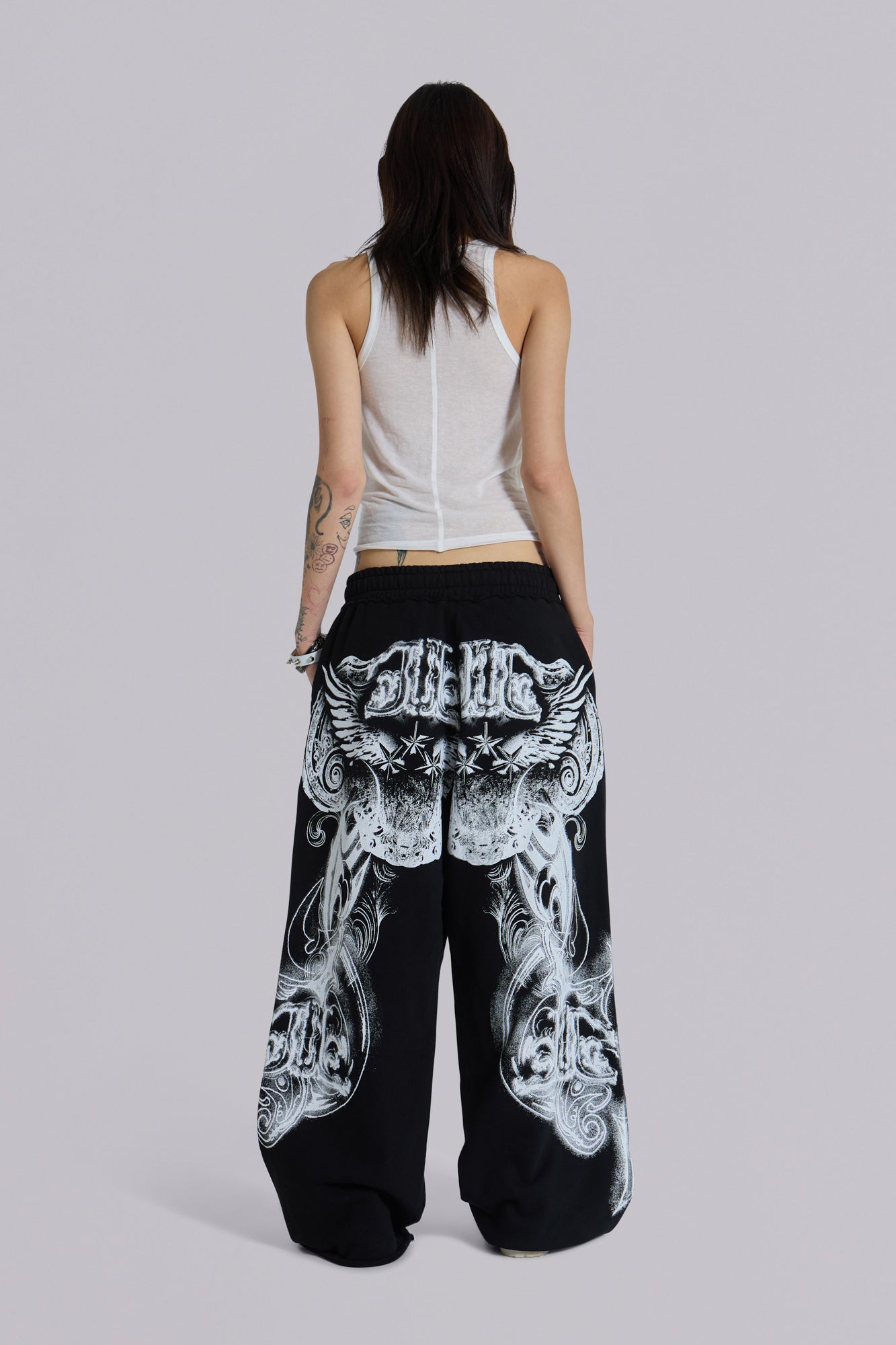 Black Gothic Print Baggy Monster Joggers