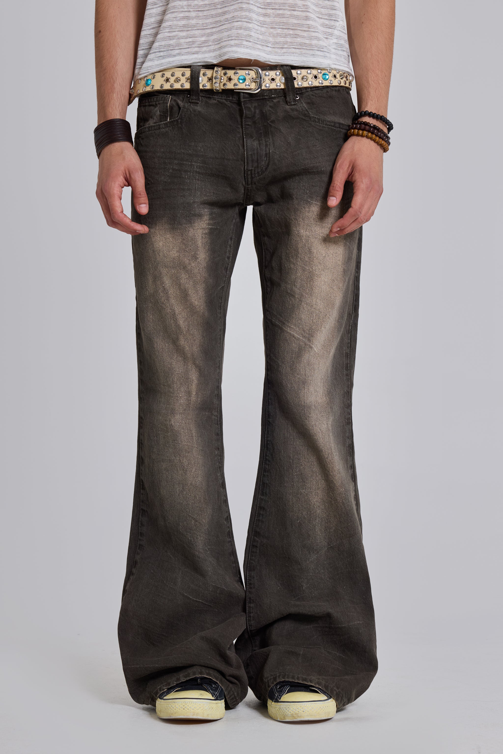 Brown Creased Drift Bootcut Jeans | Jaded London | Clothing