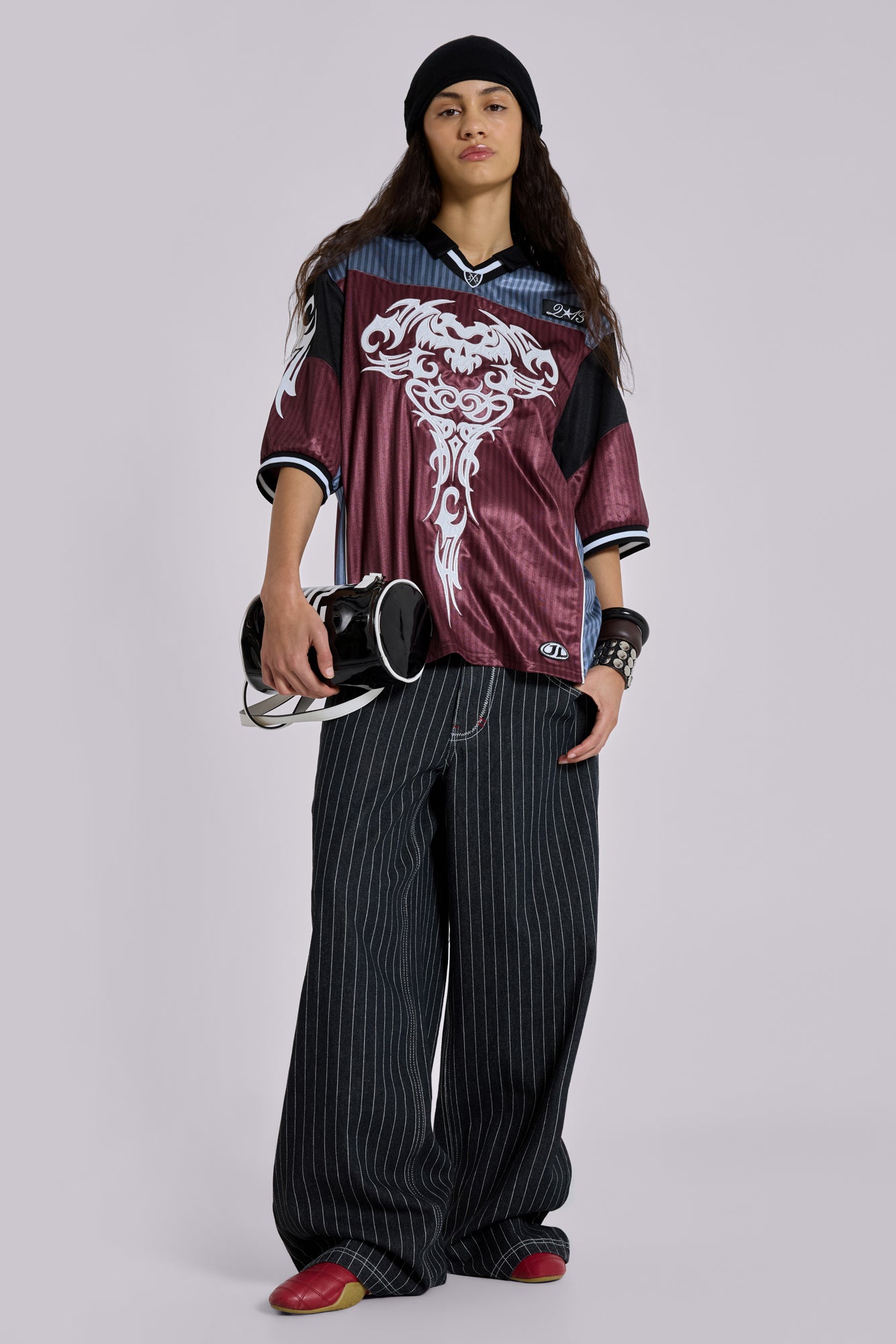 Black Ollie Pinstripe XL Colossus Jeans | Jaded London