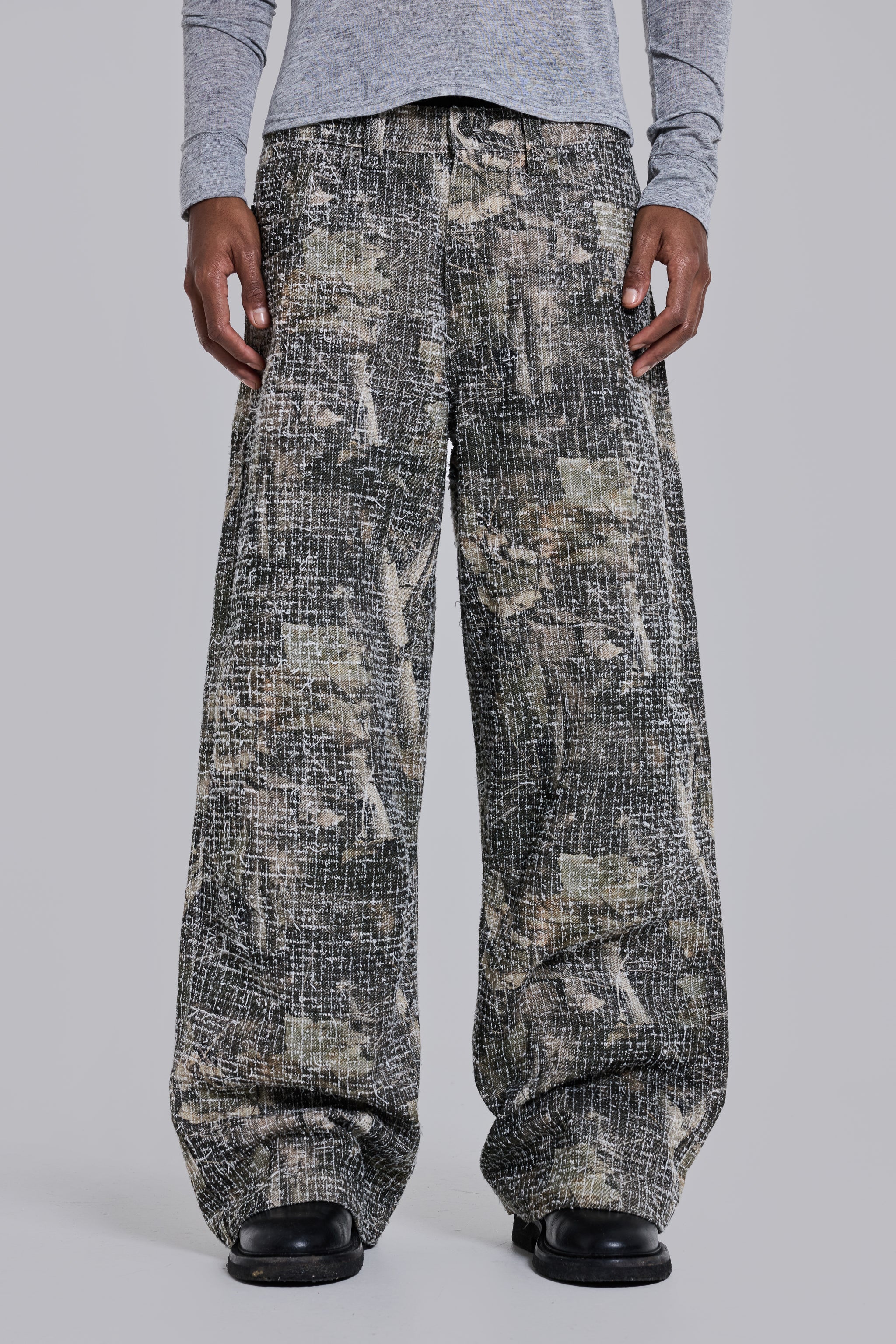 Needle Punch Woodland Camo Colossus Jeans | Jaded London | Clothing