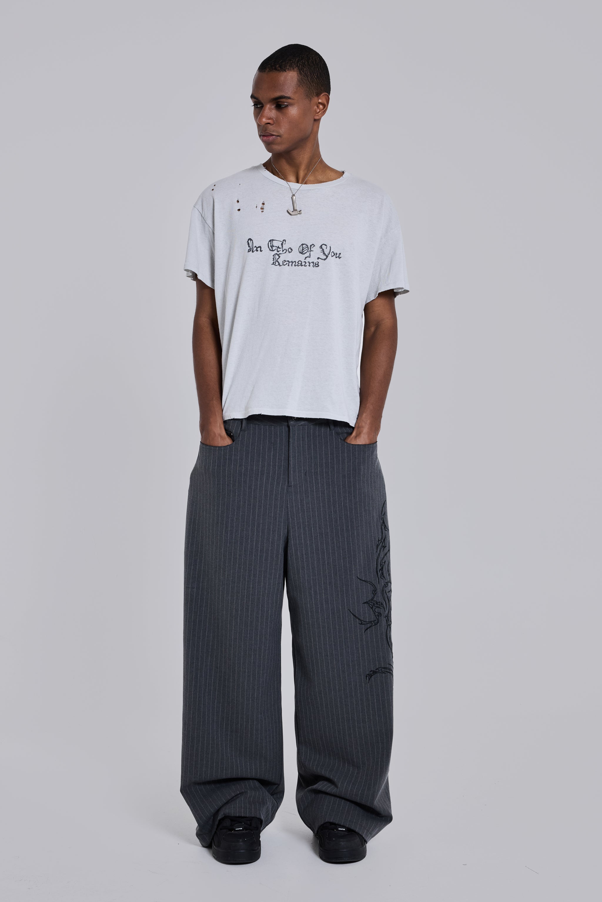 Tattoo Pinstripe Goliath Suit Pants | Jaded London | Clothing