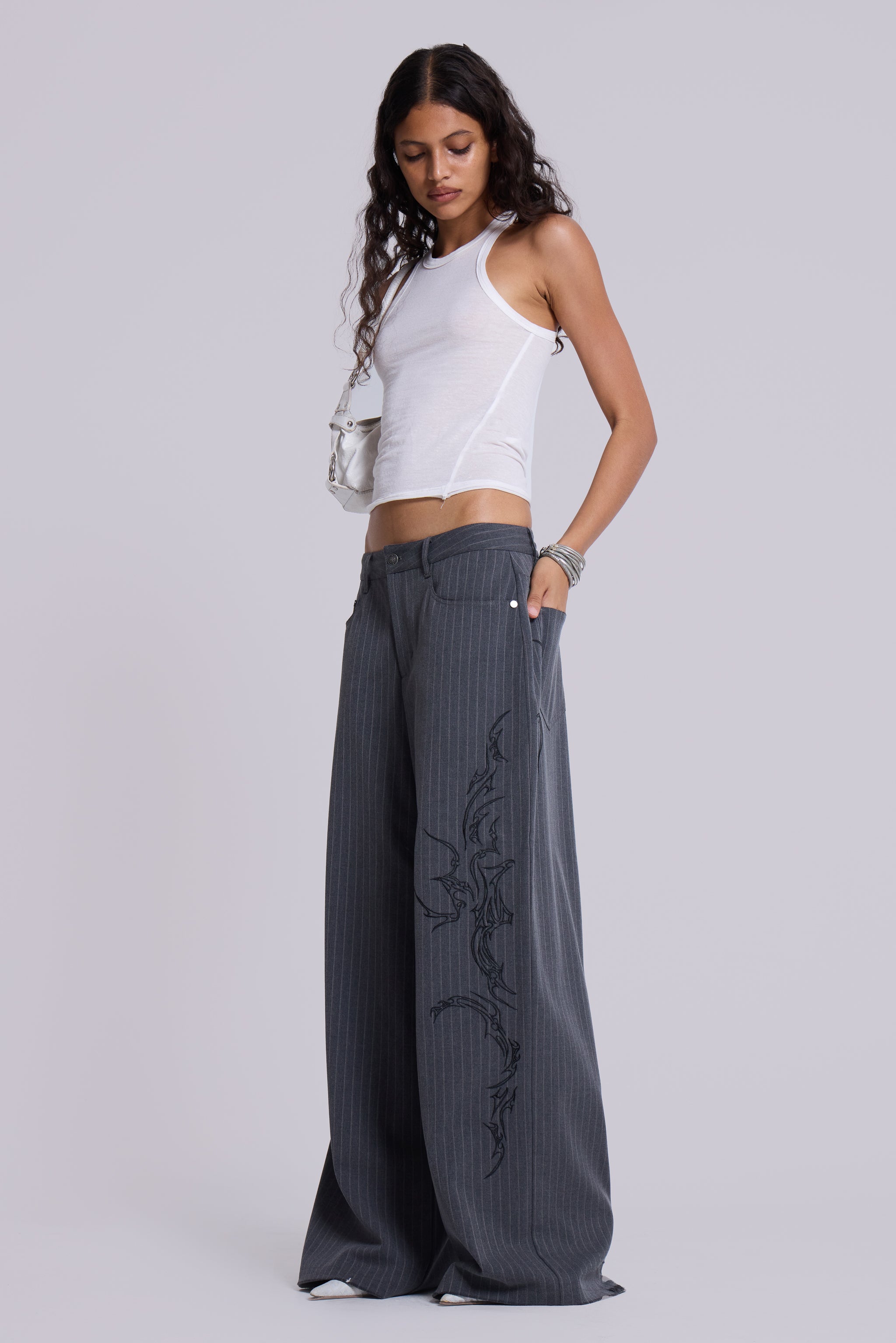 Tattoo Pinstripe Goliath Suit Pants | Jaded London | Clothing