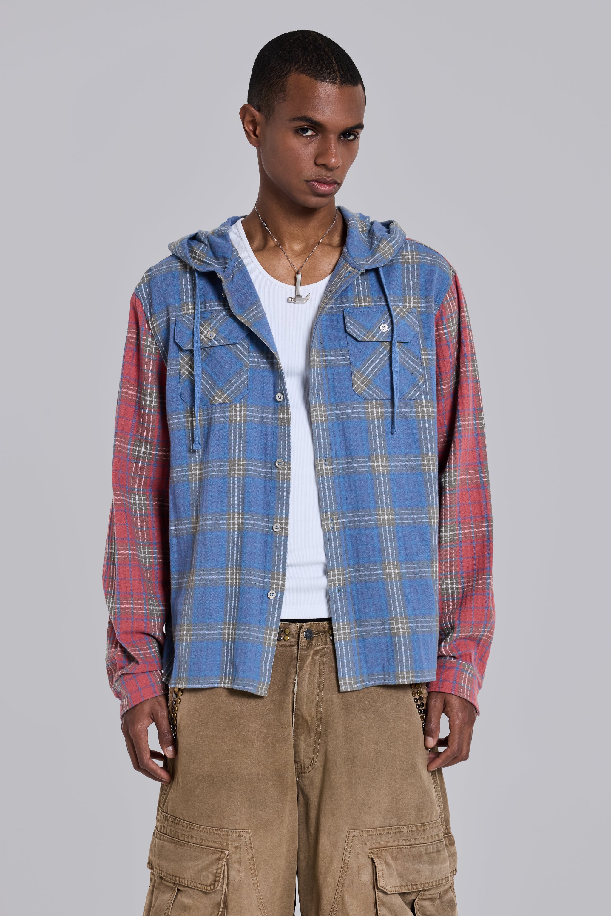 Checked Button-Up Hooded Shirt | Jaded London | Clothing