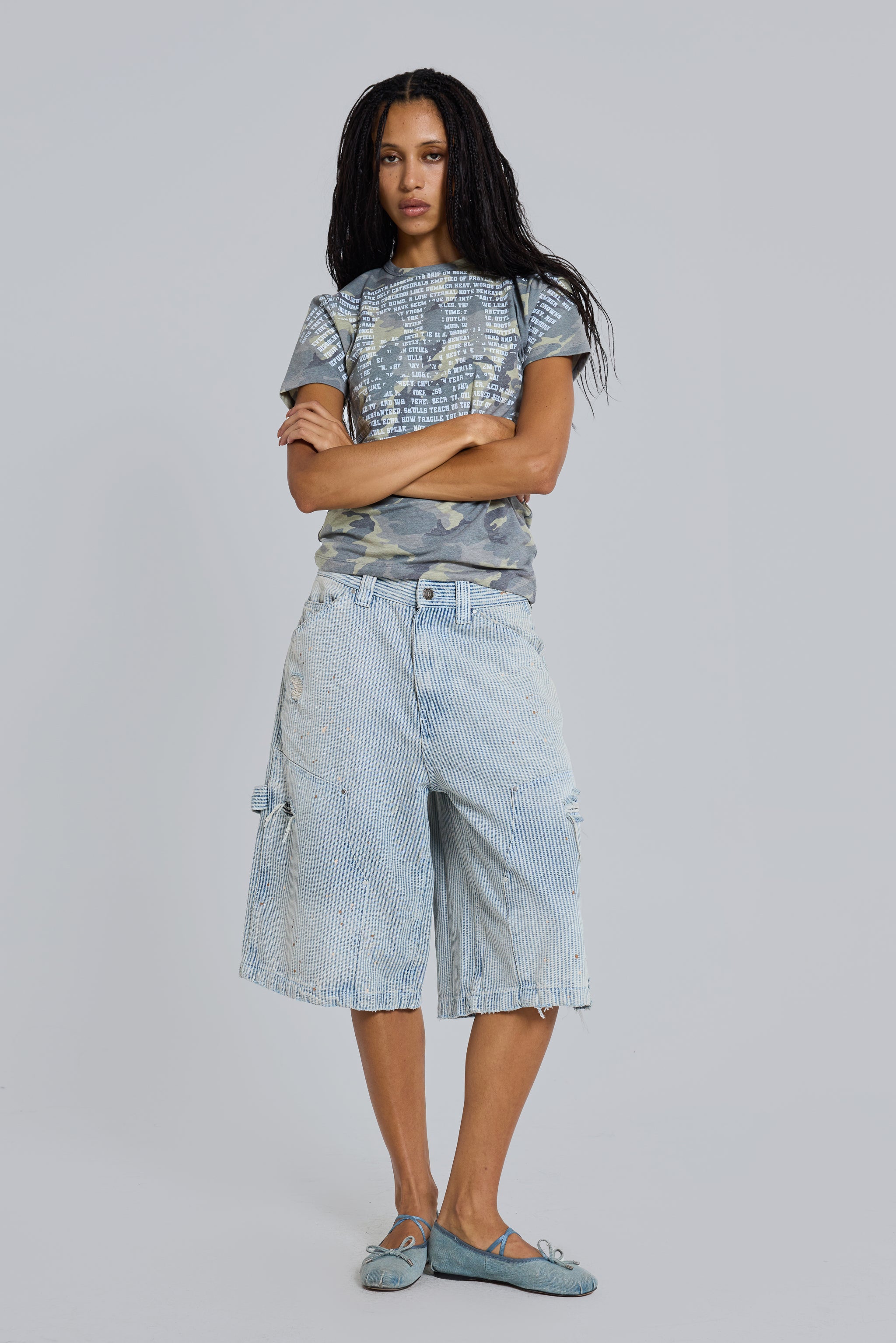 Pinstripe Double Knee Carpenter Jorts | Jaded London | Clothing