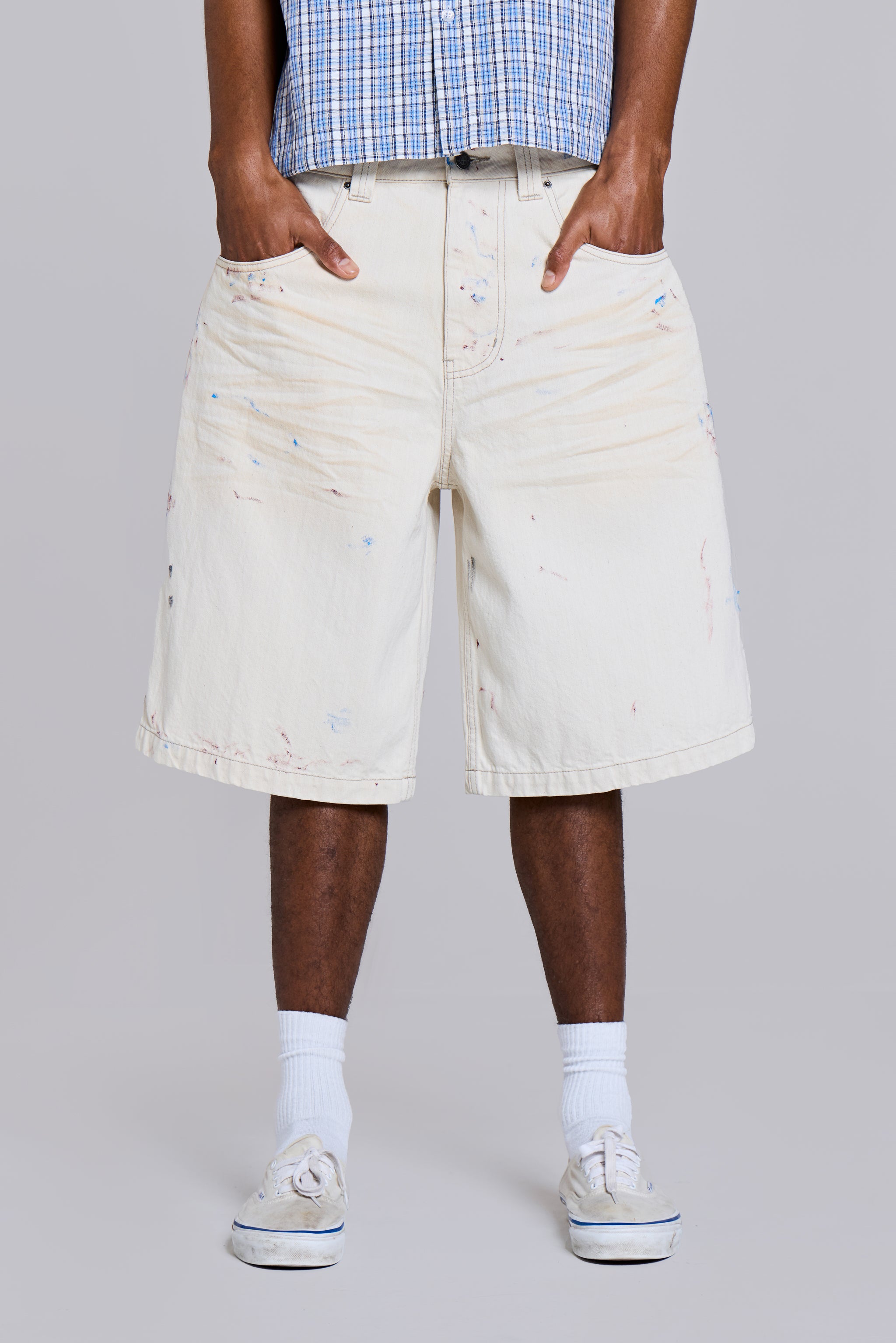 Ecru Paint Colossus Jorts | Jaded London | Clothing
