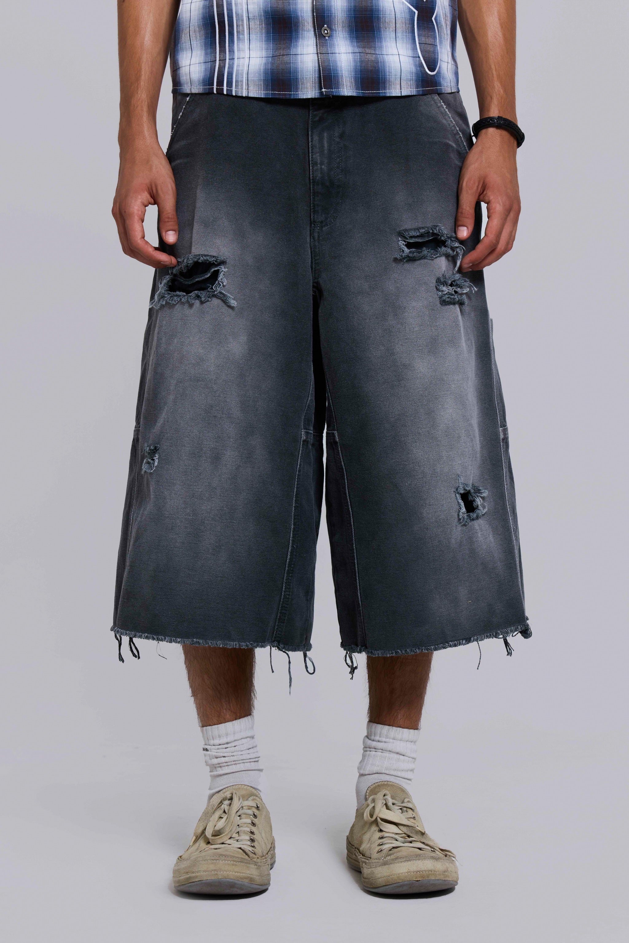 Pinstripe Double Knee Carpenter Jorts | Jaded London | Clothing
