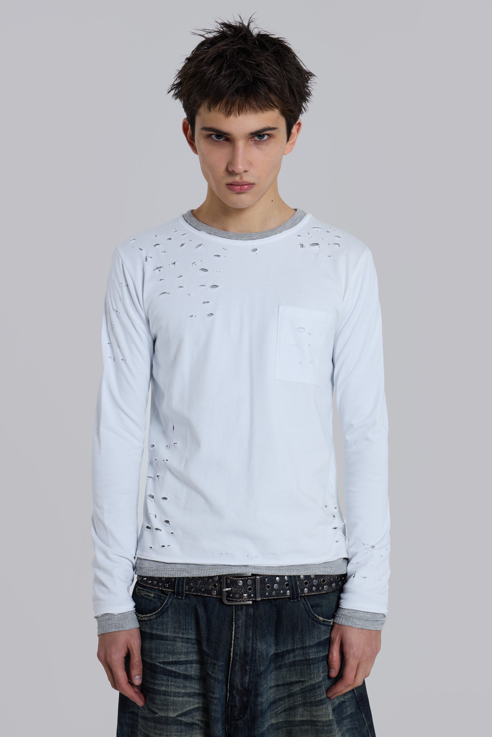 Distressed Double-Layered Waffle Top | Jaded London | Clothing