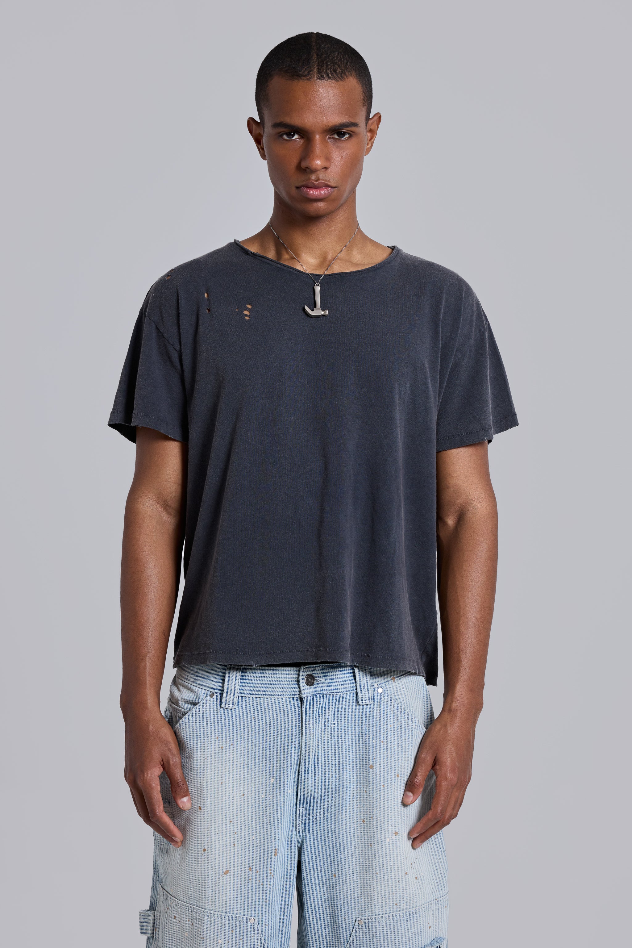 Washed Black Cropped Moth T-Shirt | Jaded London | Clothing