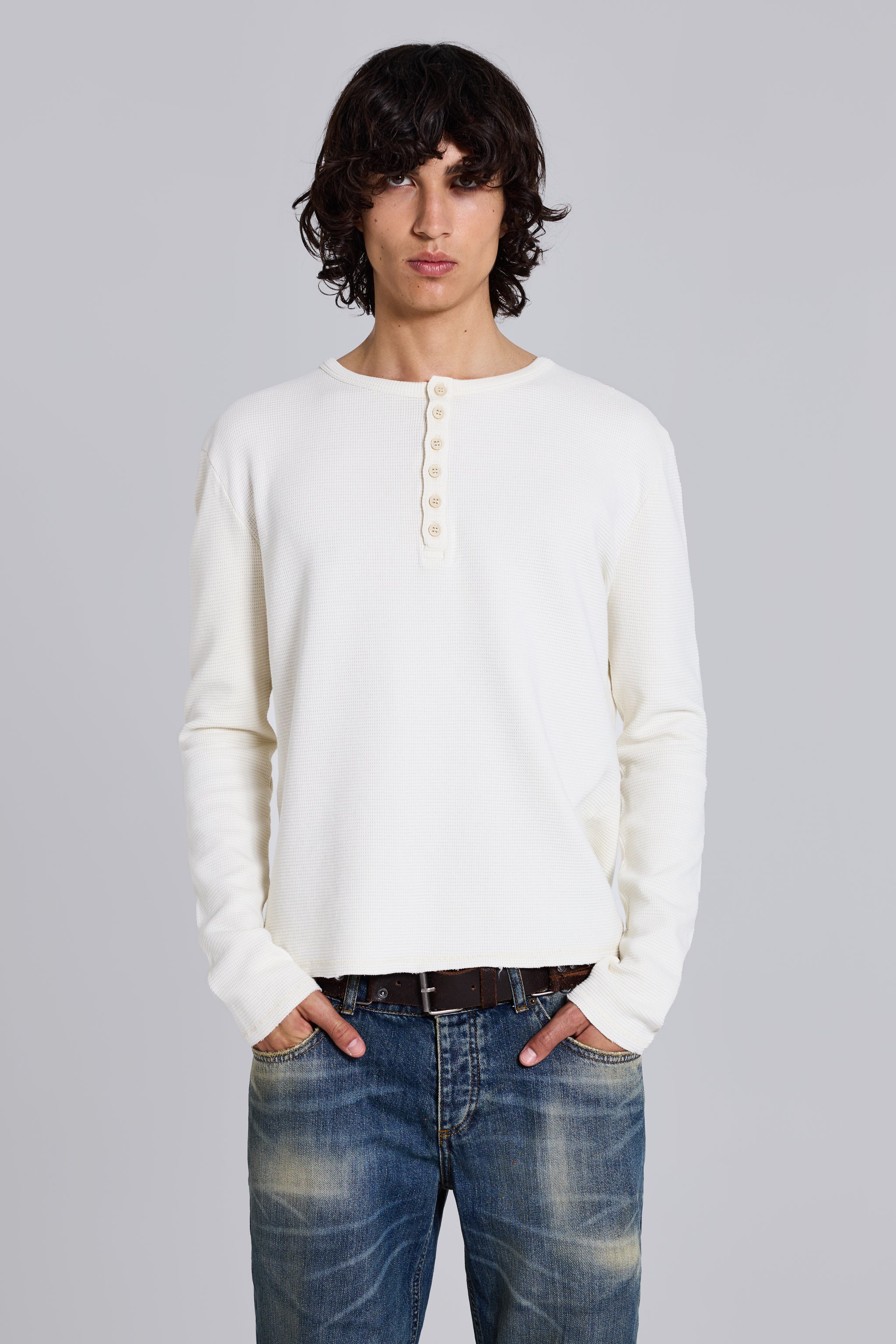 トップス Waffle Henley Tops Ecru Waffle Henley Top | Jaded London | Clothing