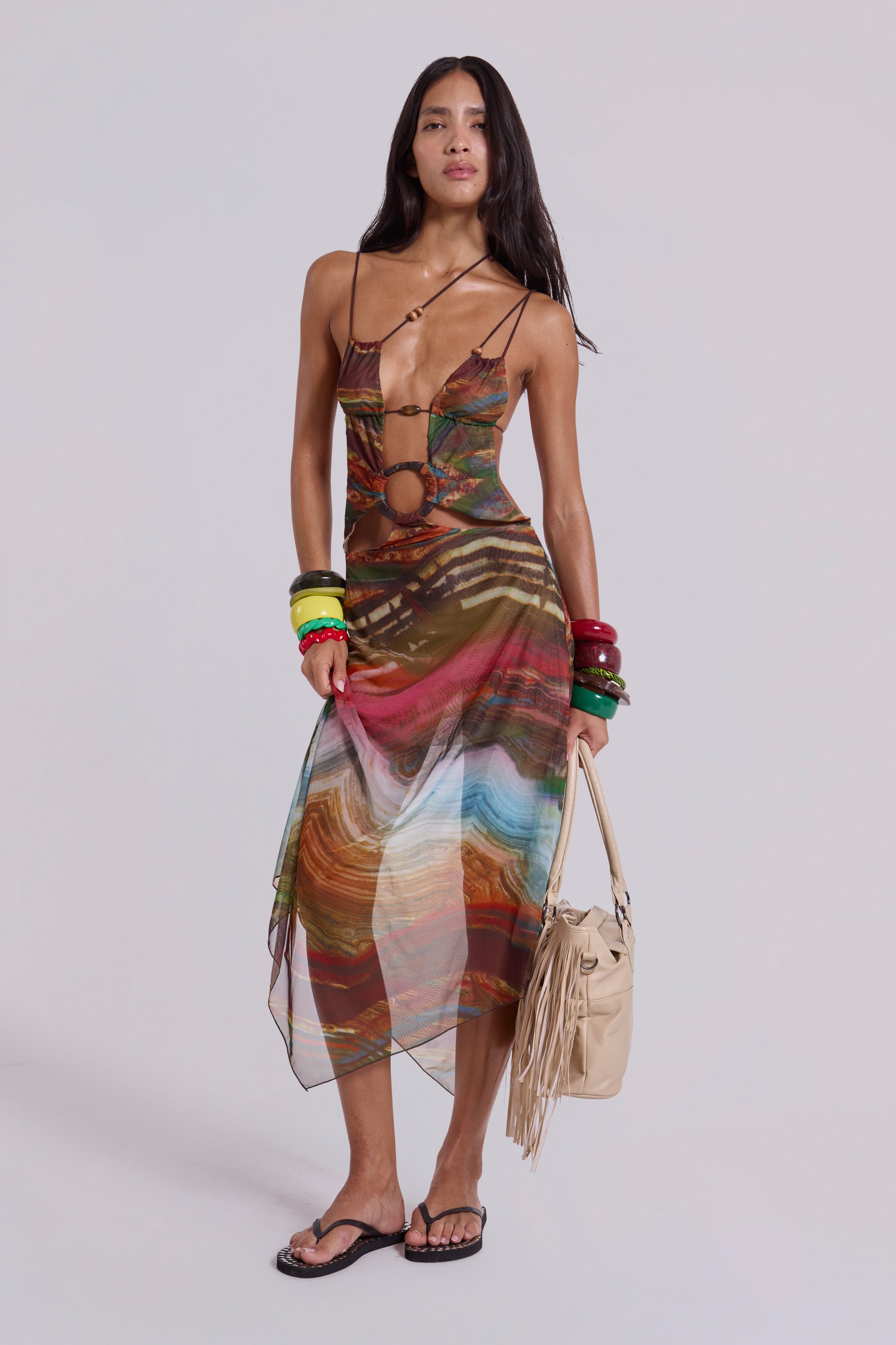 Kaia Midi Dress with Wooden Trims | Jaded London | Clothing