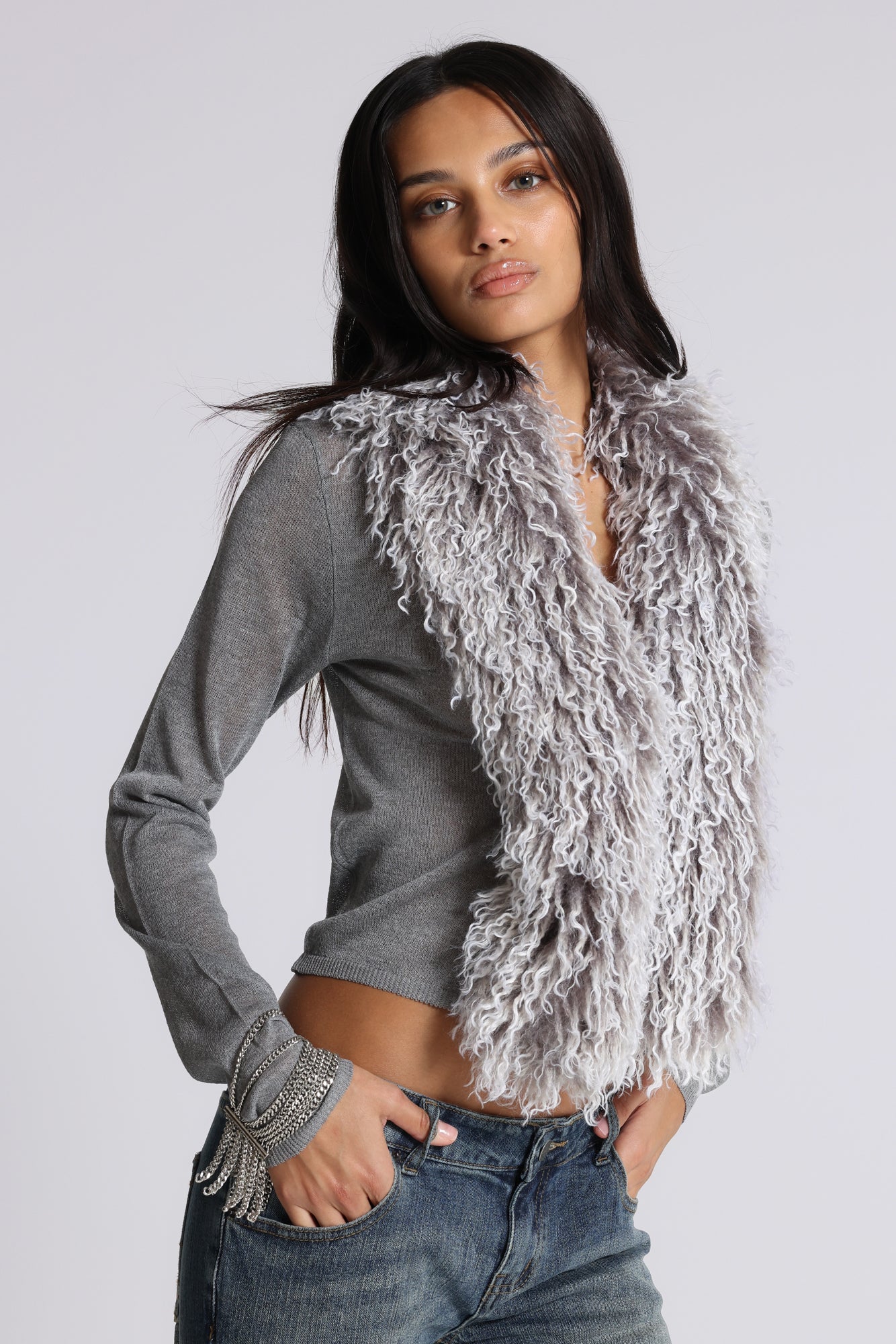 Elune Faux Mongolian Fur Knit Cardigan | Jaded London | Clothing