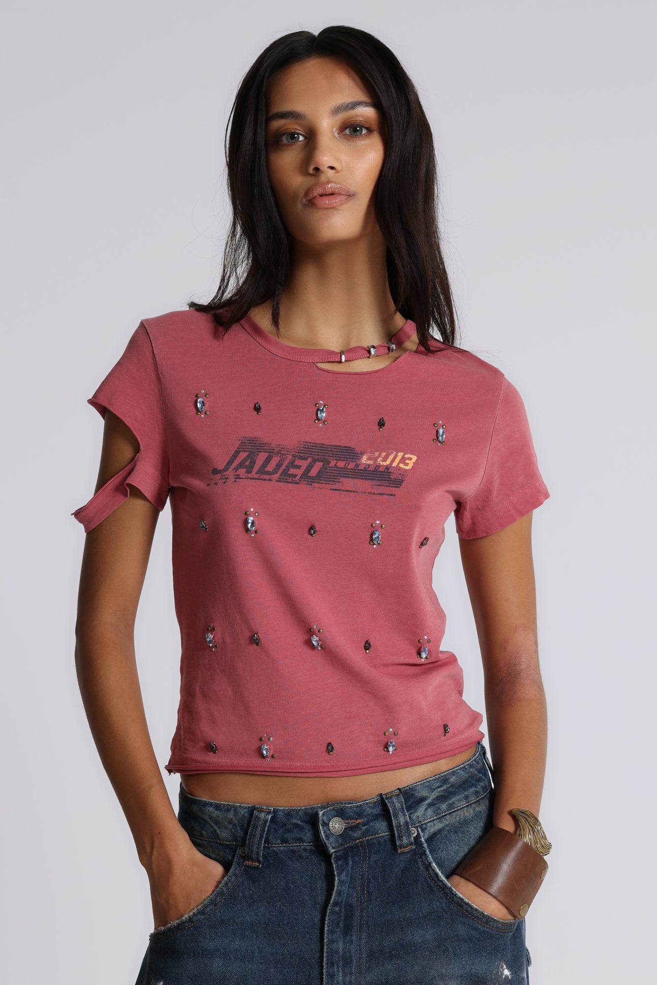 Rally Distressed Embellished Tee | Jaded London | Clothing