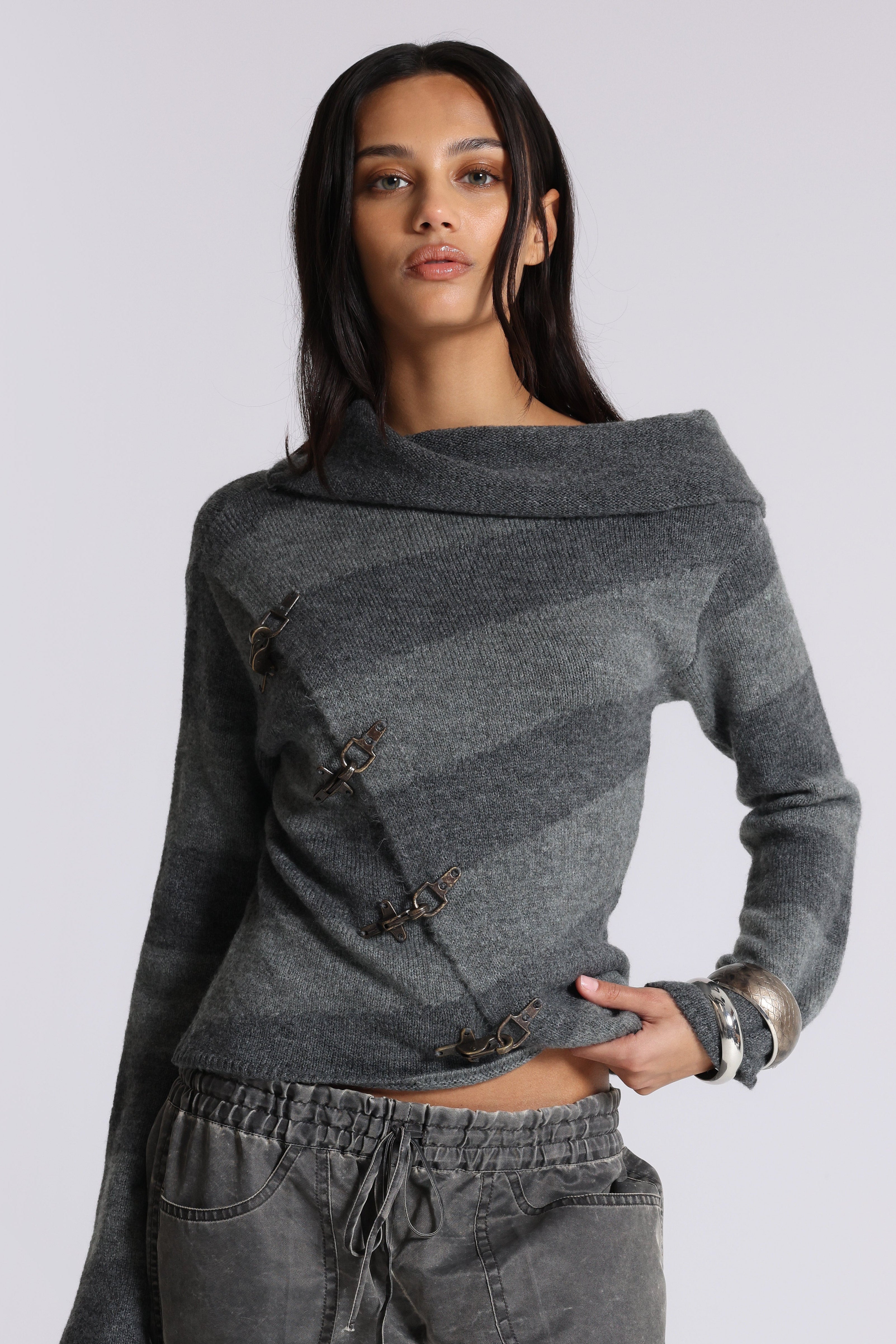 Clasp Asymmetric Stripe Knit | Jaded London | Clothing
