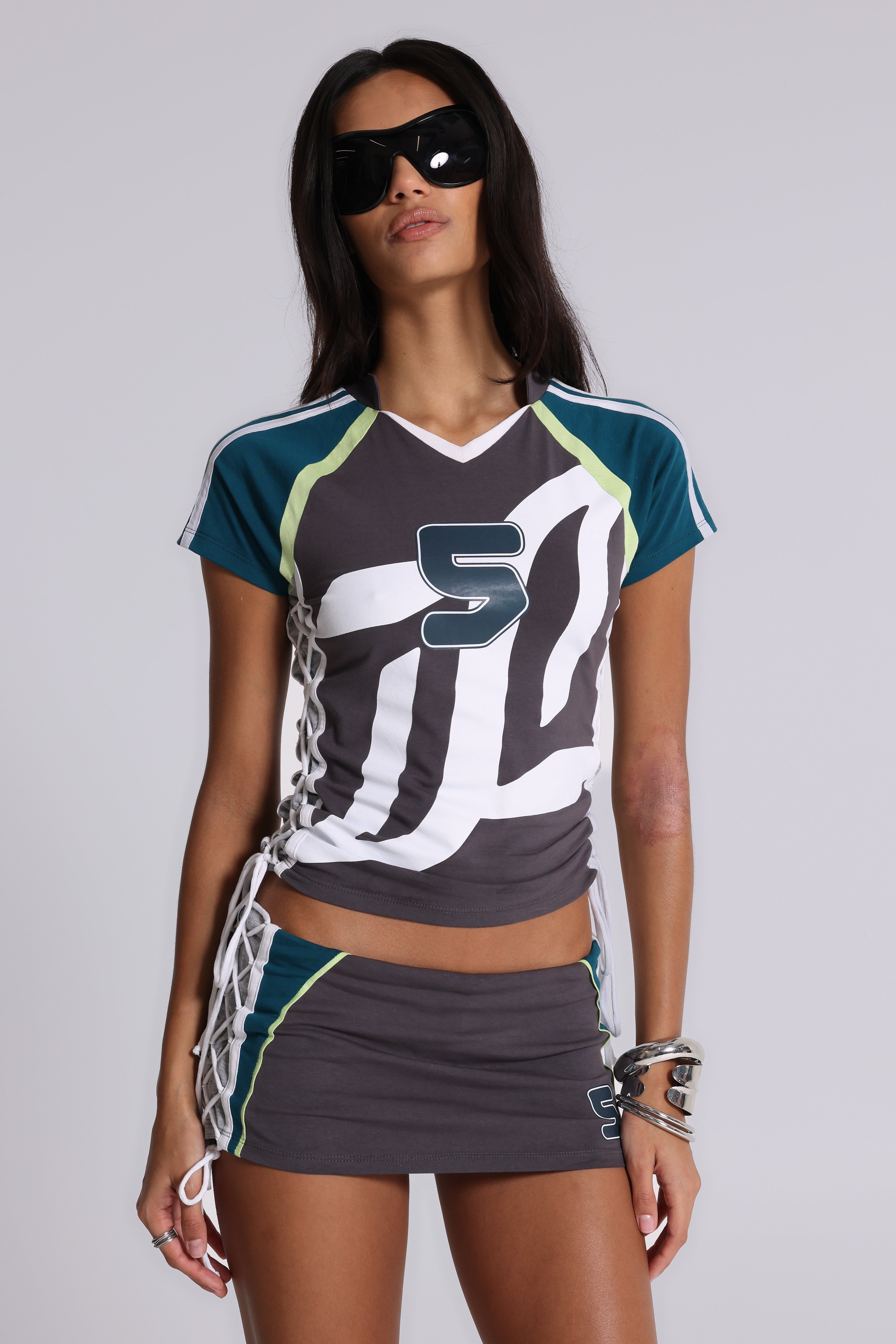 No. 5 Lace Up Football Baby Tee | Jaded London | Clothing