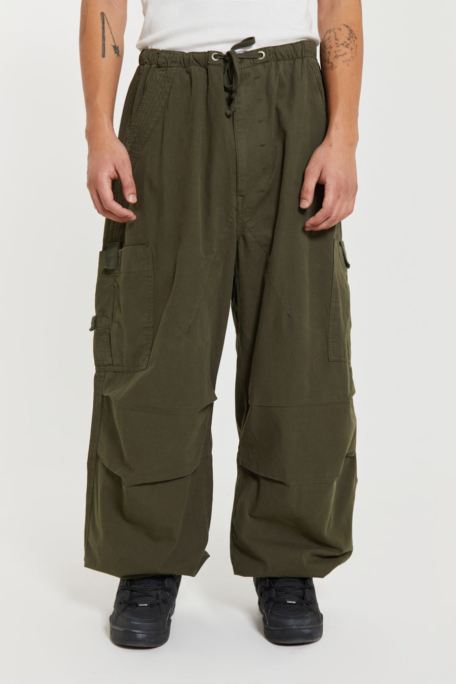 Olive Green Cargo Parachute Pants