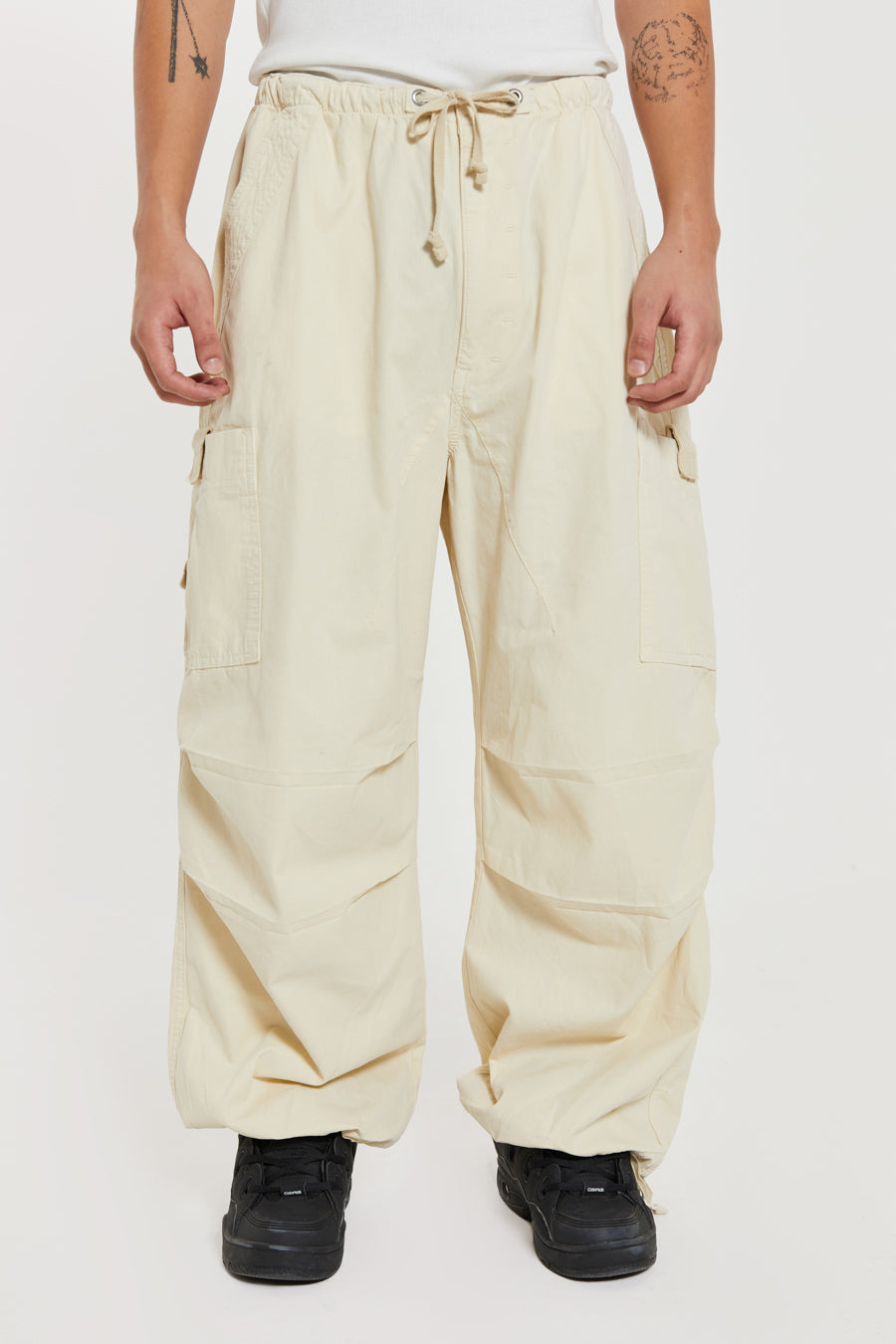 Women's Ecru Super Wide Leg Pocket Detail Jogger