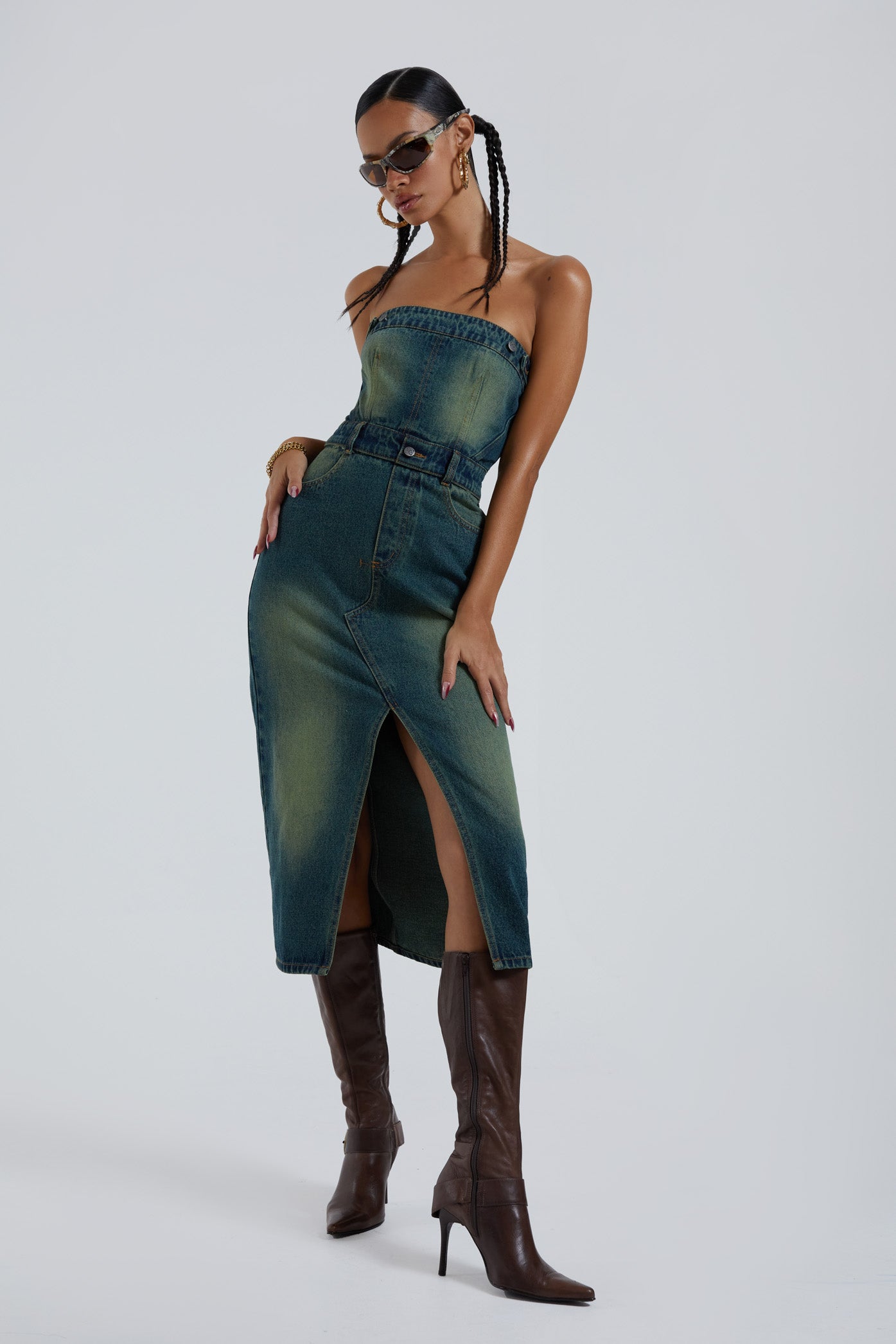 Liberty 2 In 1 Detachable Denim Blue Midi Dress Liberty 2 In 1 Detachable Denim Blue Midi Dress