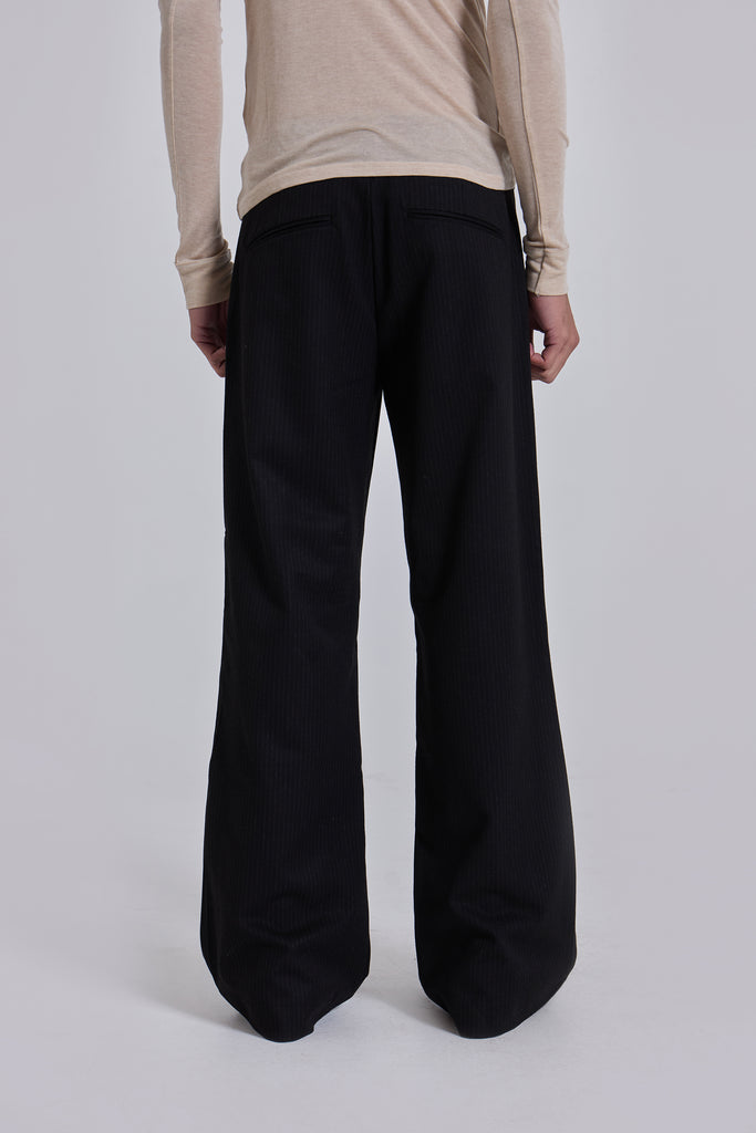 Black Pinstripe Stacked Straight Suit Pants