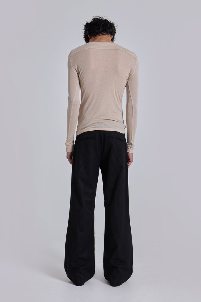 Black Pinstripe Stacked Straight Suit Pants