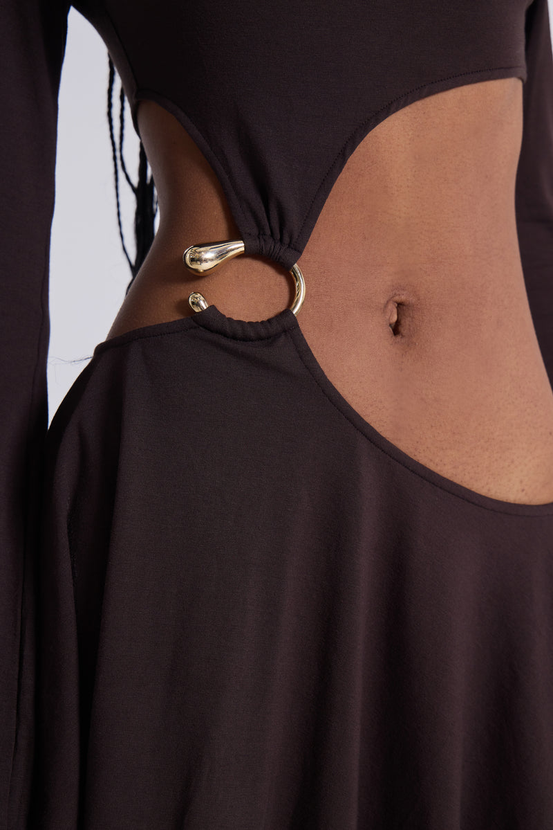 Dera Asymmetric Cut Out Mini Dress in Brown | Jaded London | Clothing Dera Asymmetric Cut Out Mini Dress in Brown | Jaded London | Clothing