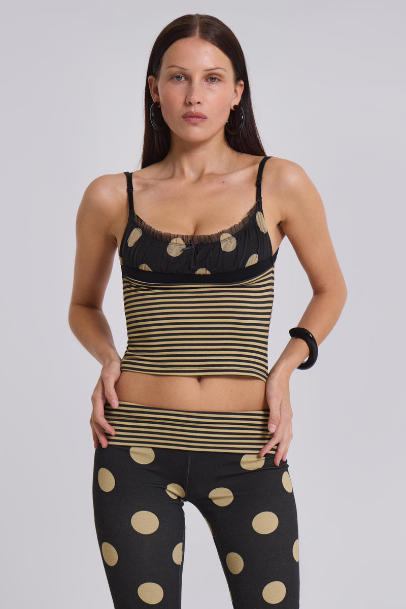 Lola Ruched Cami Top in Polkadot Stripe