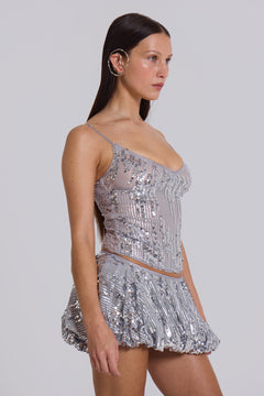 Cosmic Sequin Puffball Micro Skirt - UK 6 / Grey