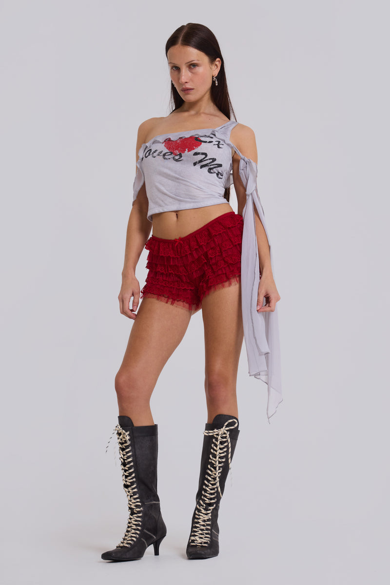 Scarlet Red Rhea Lace Bloomer Shorts