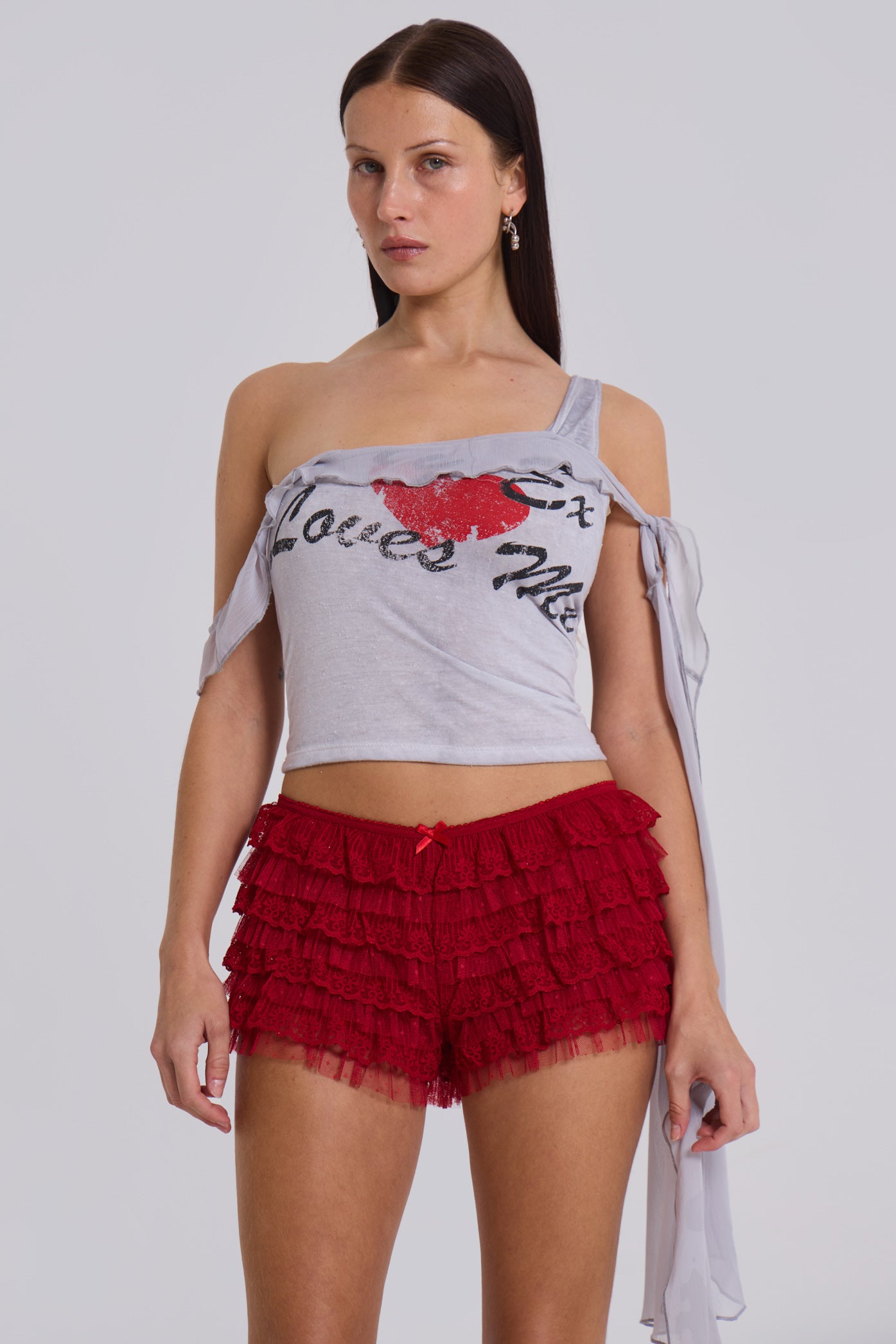 Scarlet Red Rhea Lace Bloomer Shorts