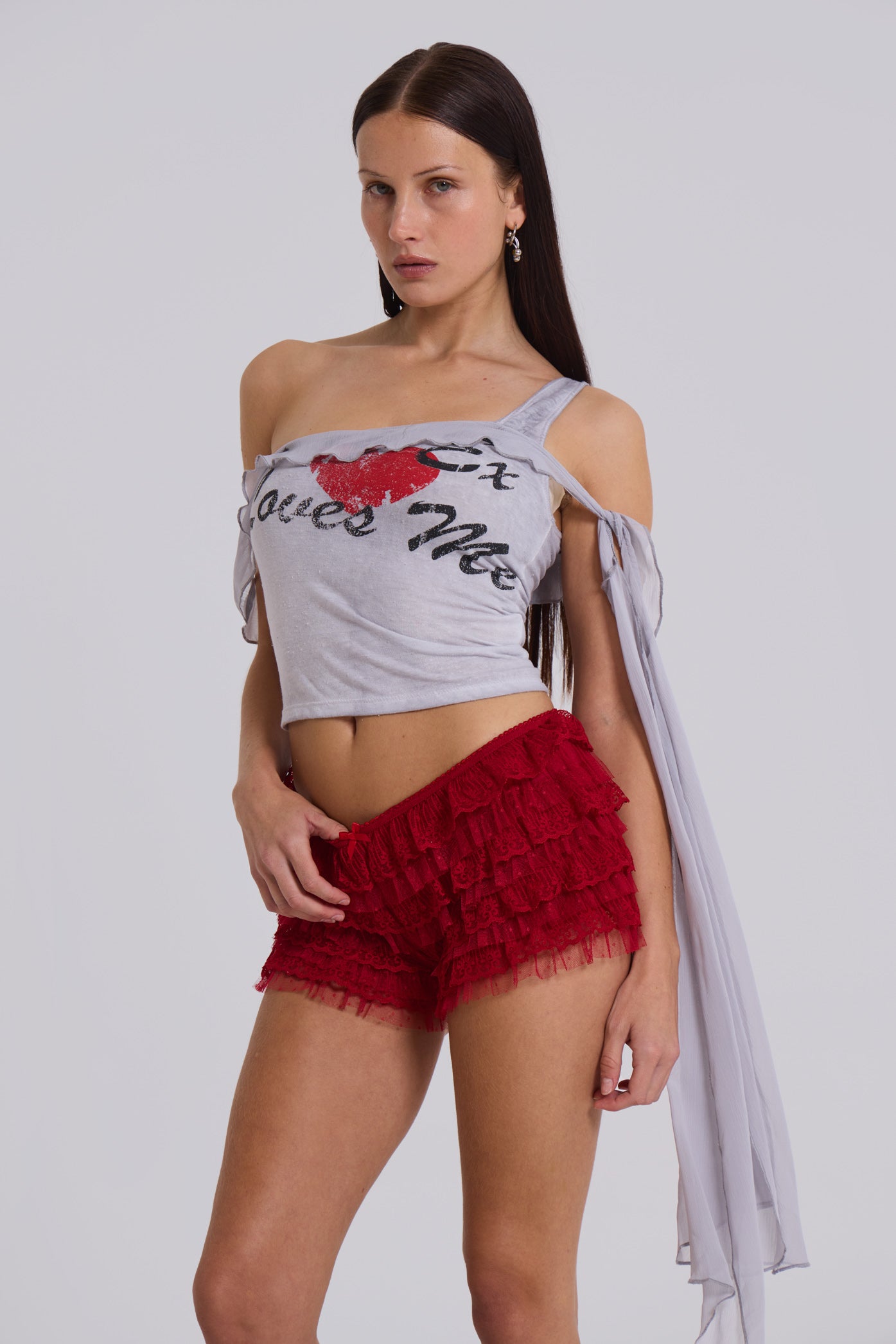 Scarlet Red Rhea Lace Bloomer Shorts