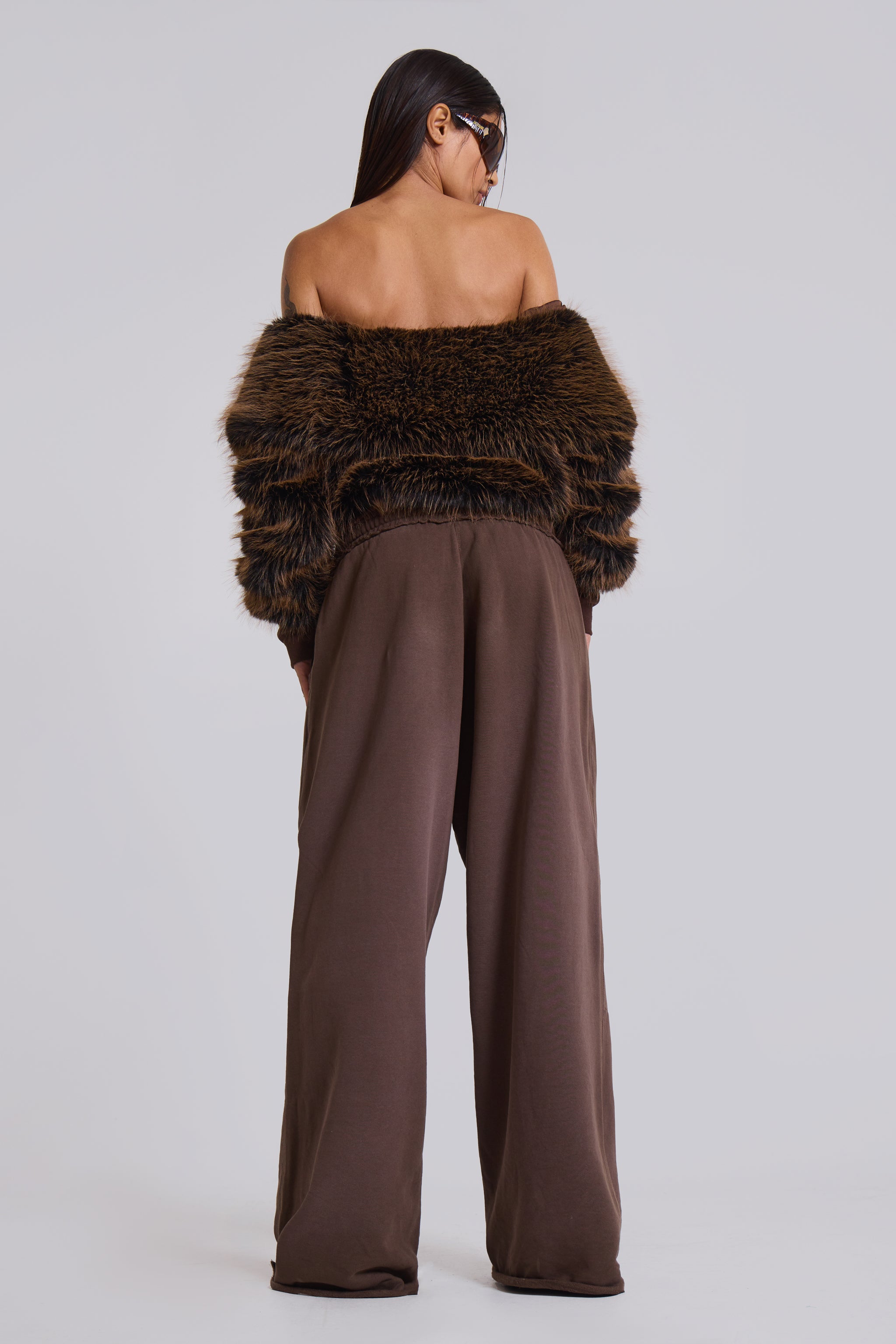 316 Off The Shoulder Fur Jumper in Brown