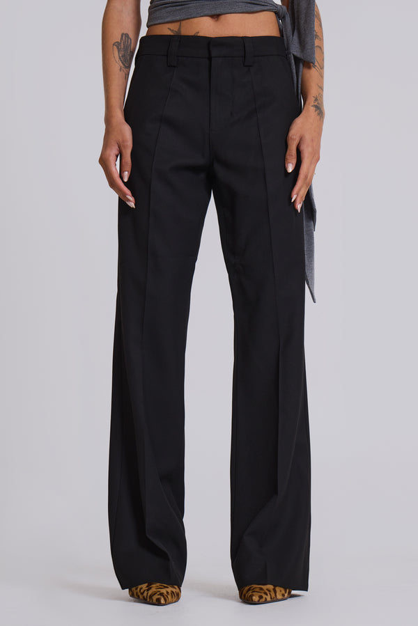 Black Stacked Bootcut Suit Pants