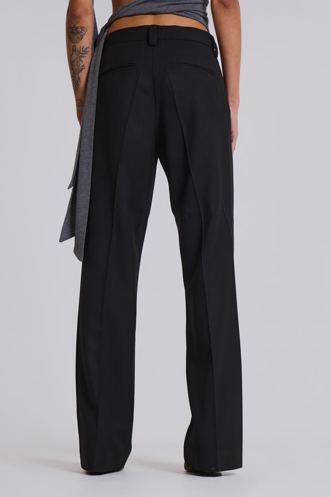 Black Stacked Bootcut Suit Pants