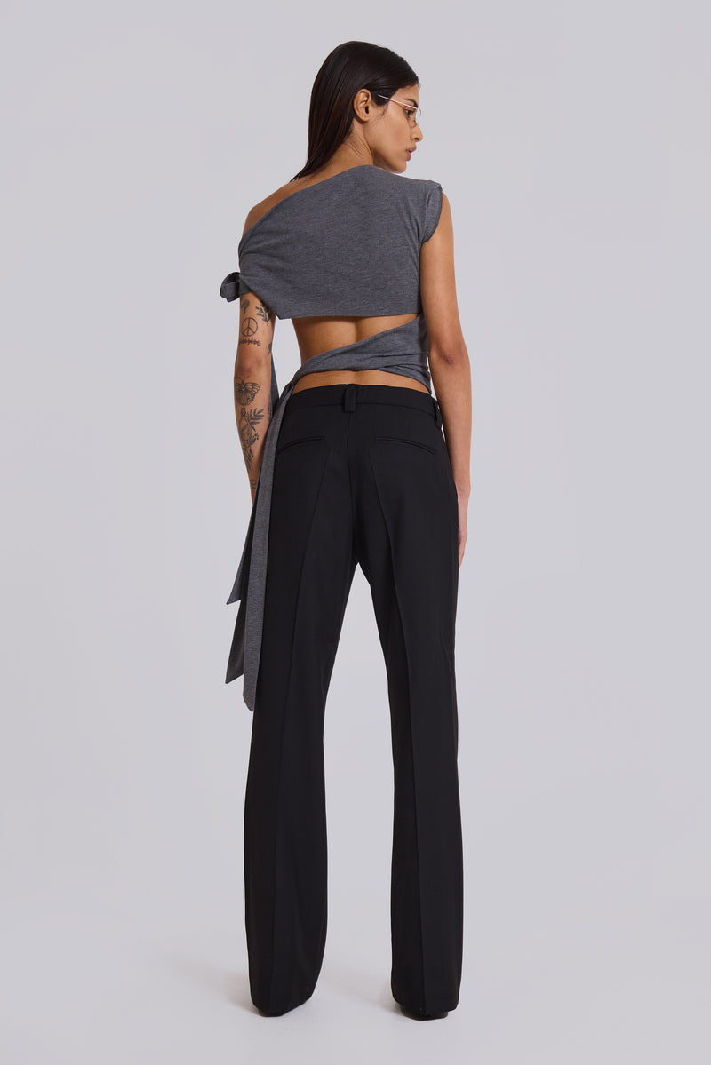 Black Stacked Bootcut Suit Pants