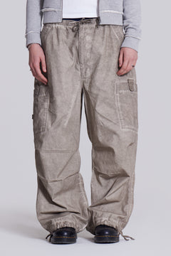 Stone Oil Wash Parachute Pants - XXS / Beige