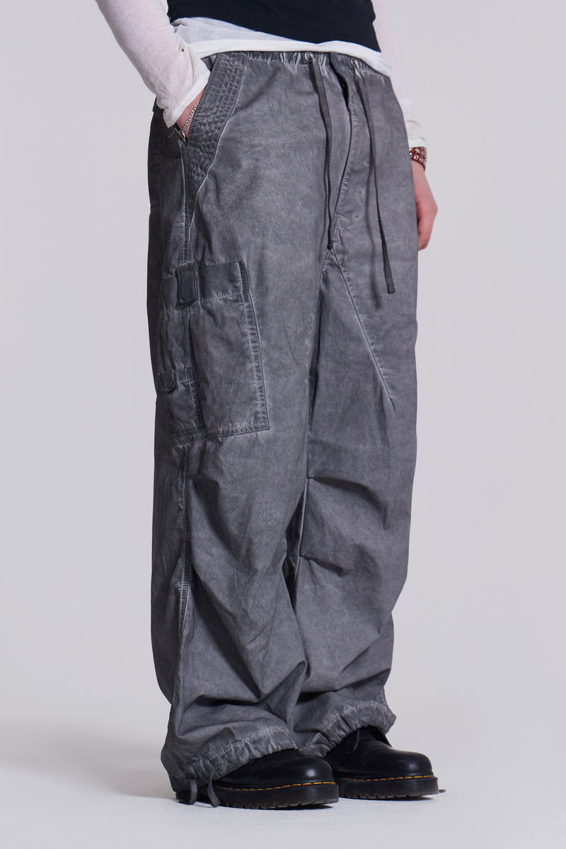 Washed Black Oil Parachute Cargo Pants | Jaded London