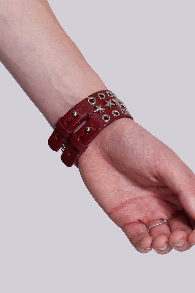 Red Leather Studded Bracelet