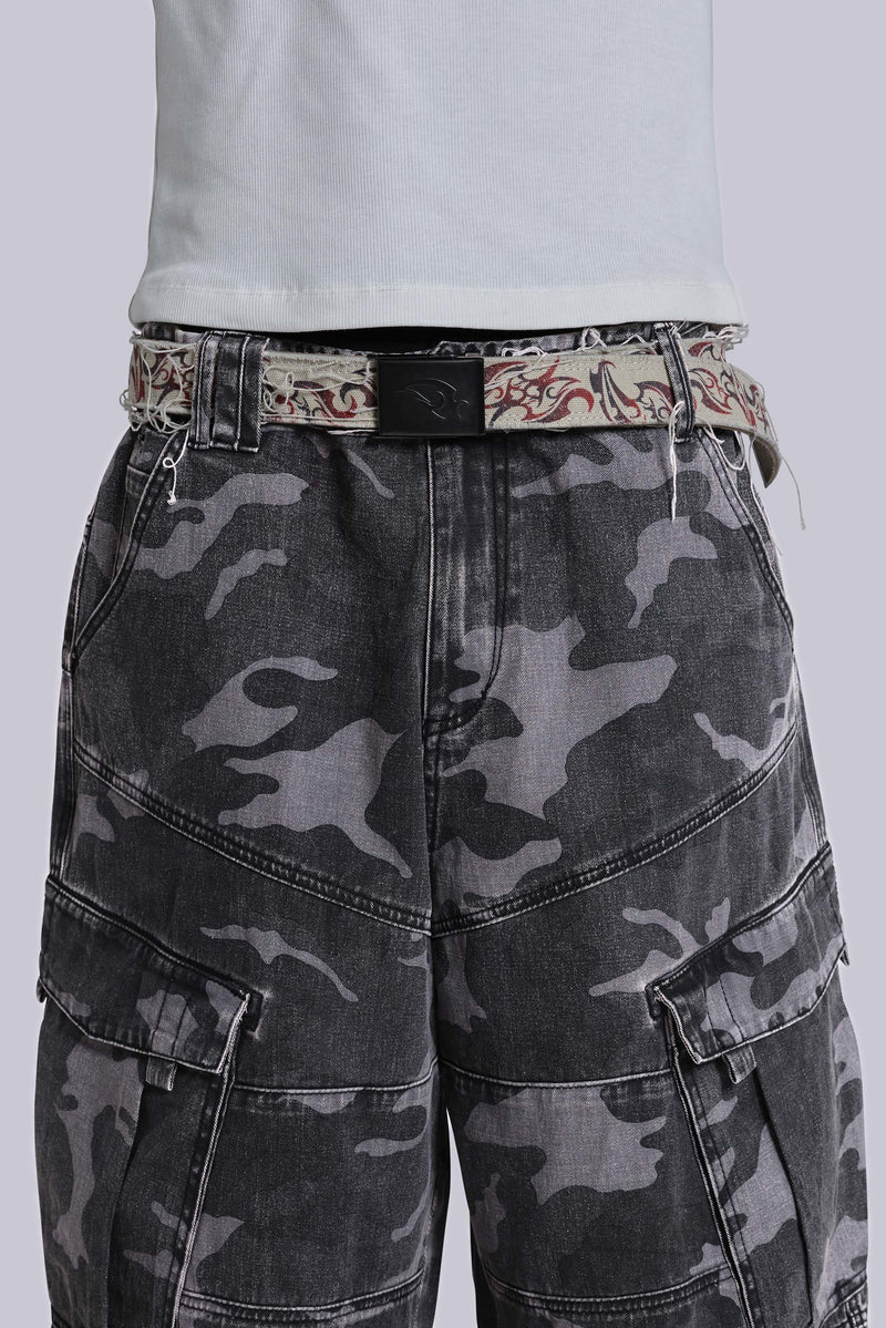 Washed Black Cadet Camo Baggy Shorts