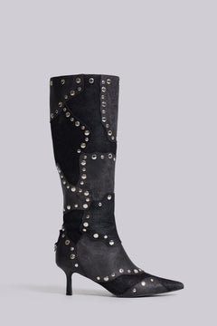 Shadow Studded Knee-High Boot - UK 3 / Black